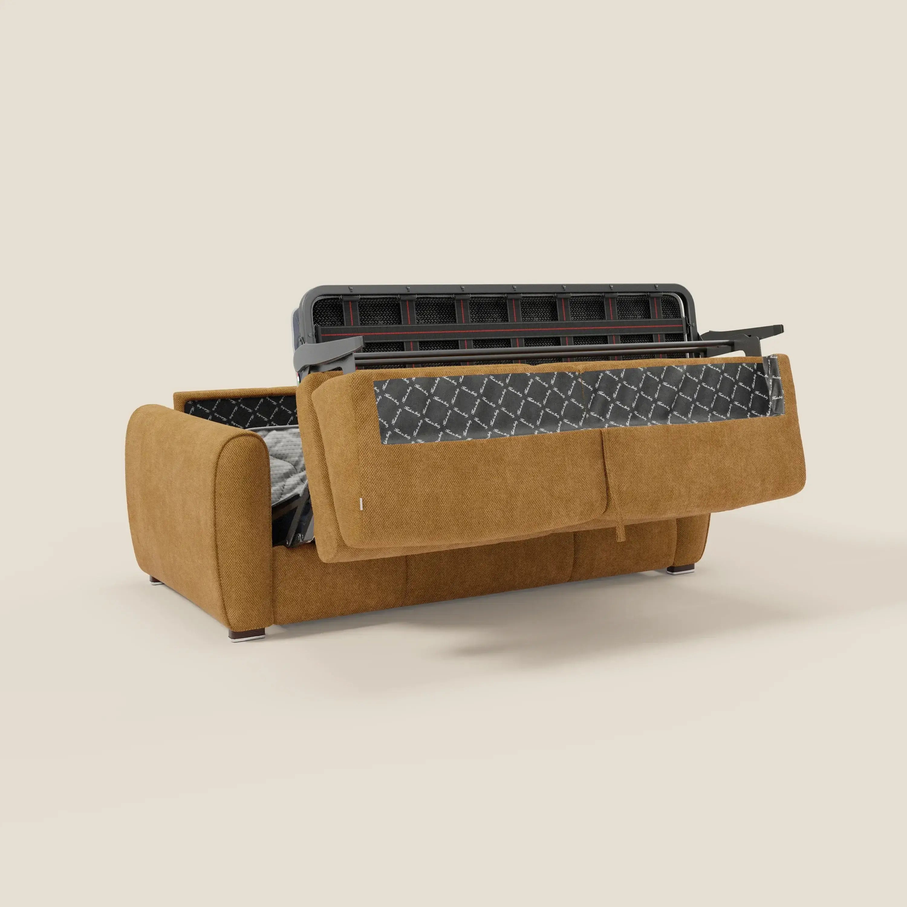 Kaleo Divano letto moderno con materasso H17 cm - in raffinato tessuto impermeabile T26 giallo