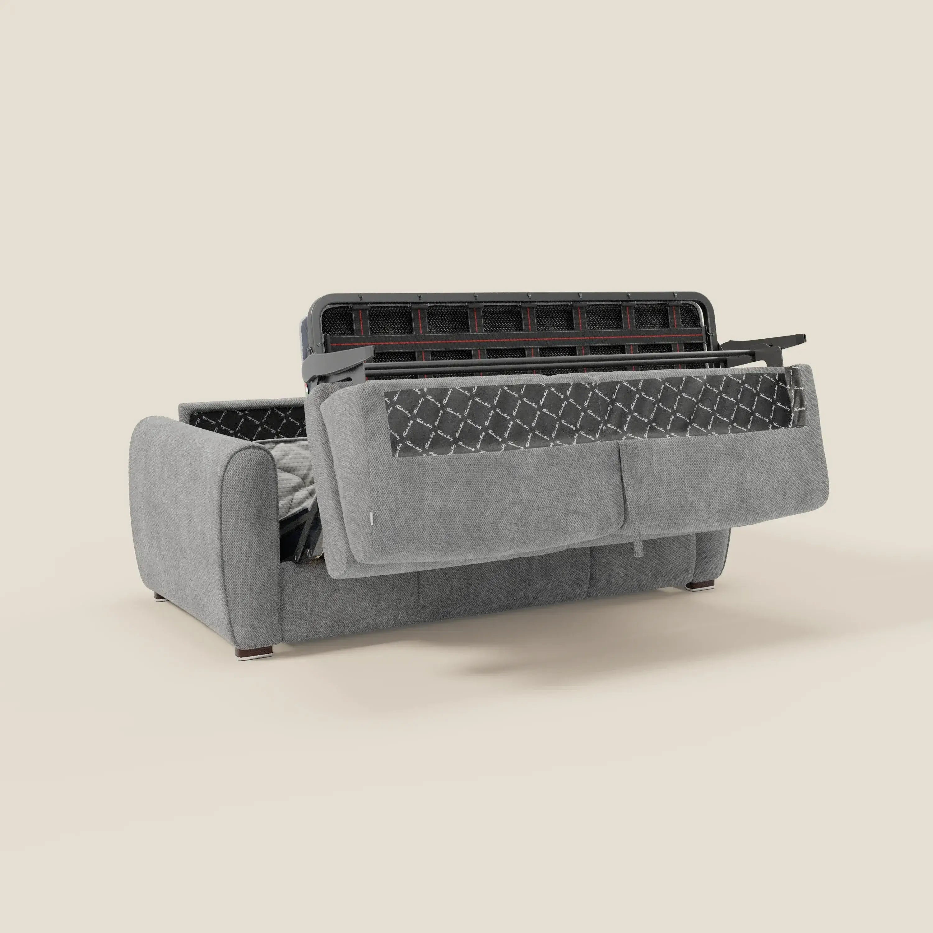 Kaleo Divano letto moderno con materasso H17 cm - in raffinato tessuto impermeabile T26 grigio