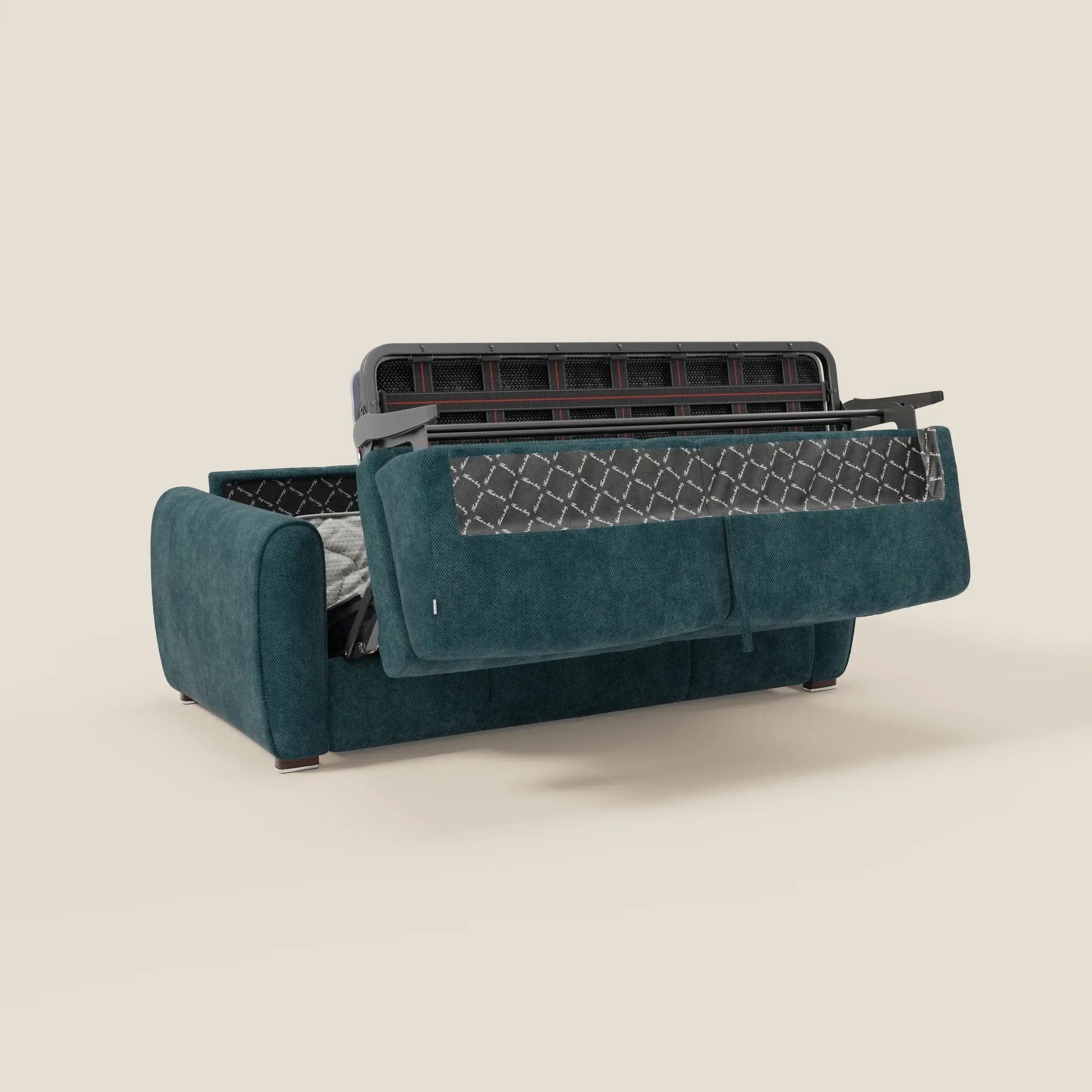 Kaleo Divano letto moderno con materasso H17 cm - in raffinato tessuto impermeabile T26 petrolio