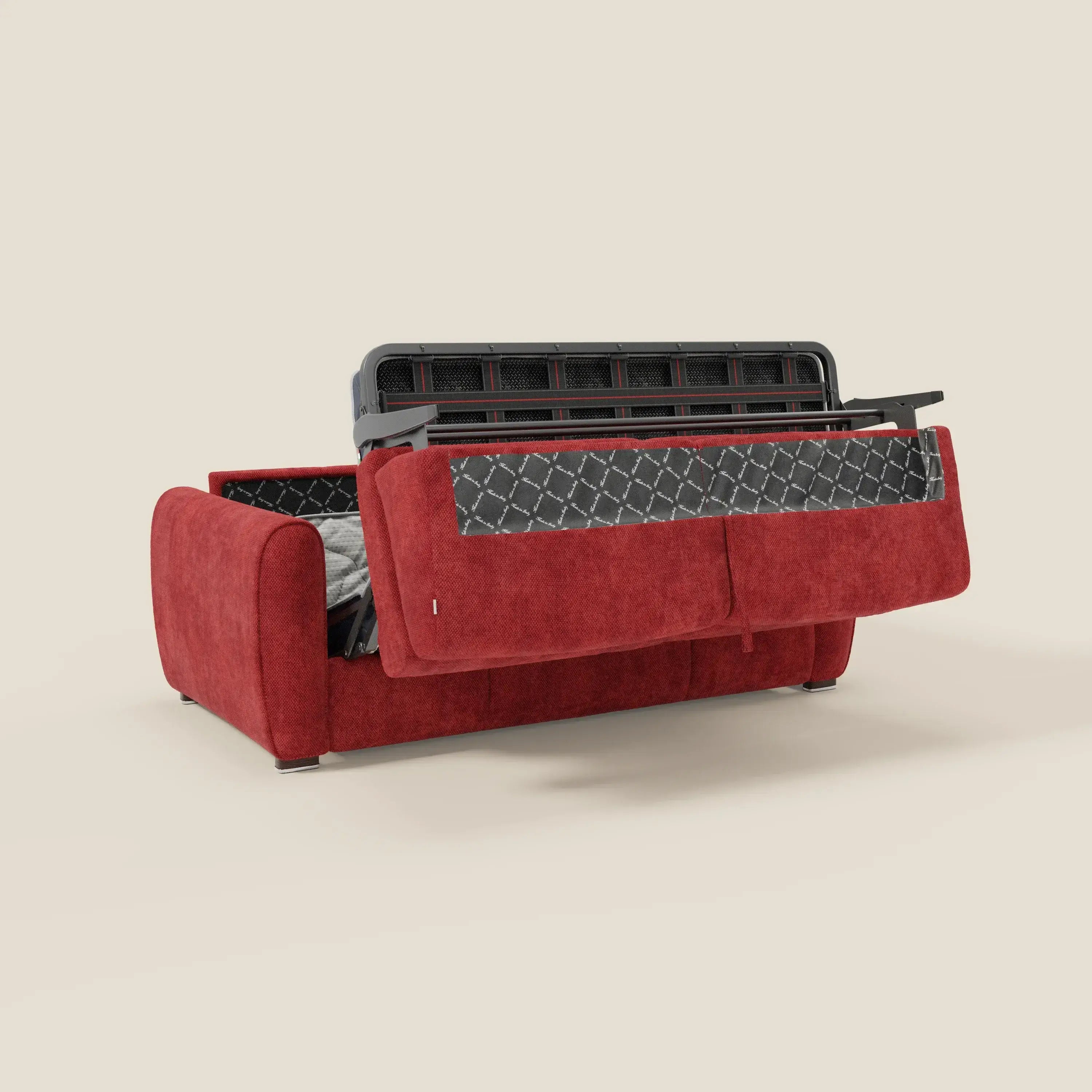 Kaleo Divano letto moderno con materasso H17 cm - in raffinato tessuto impermeabile T26 rosso vivo