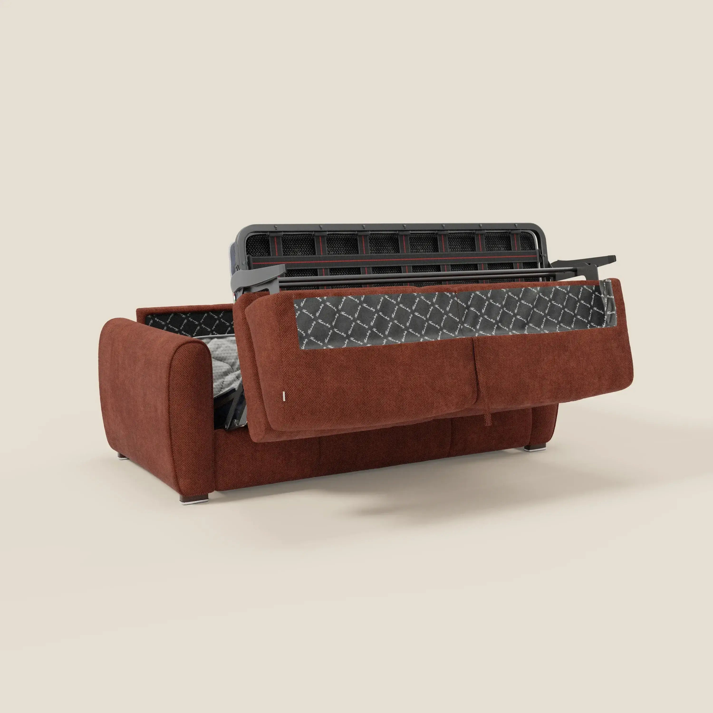 Kaleo Divano letto moderno con materasso H17 cm - in raffinato tessuto impermeabile T26 arancione ruggine