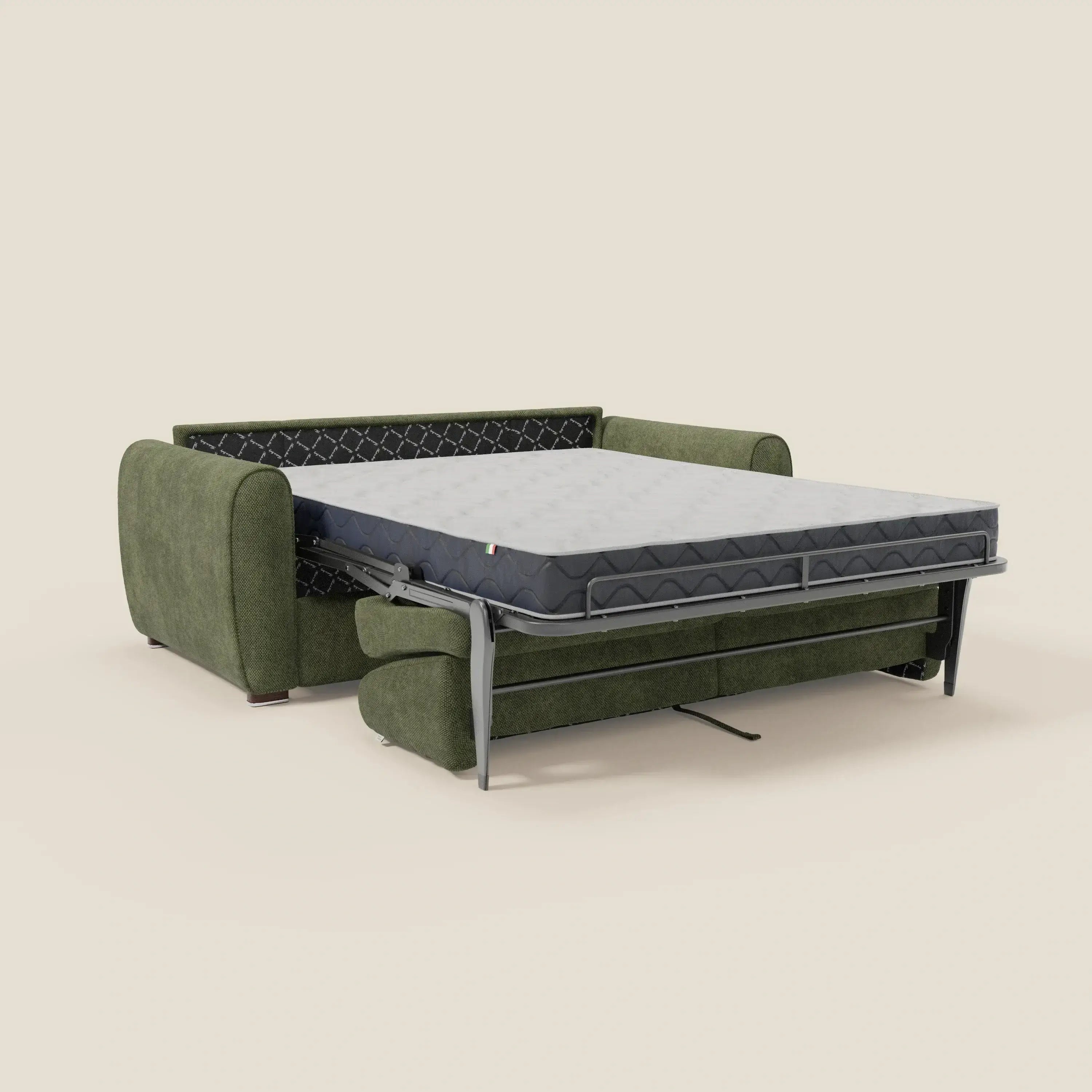 Kaleo Divano letto moderno con materasso H17 cm - in raffinato tessuto impermeabile T26 verde muschio