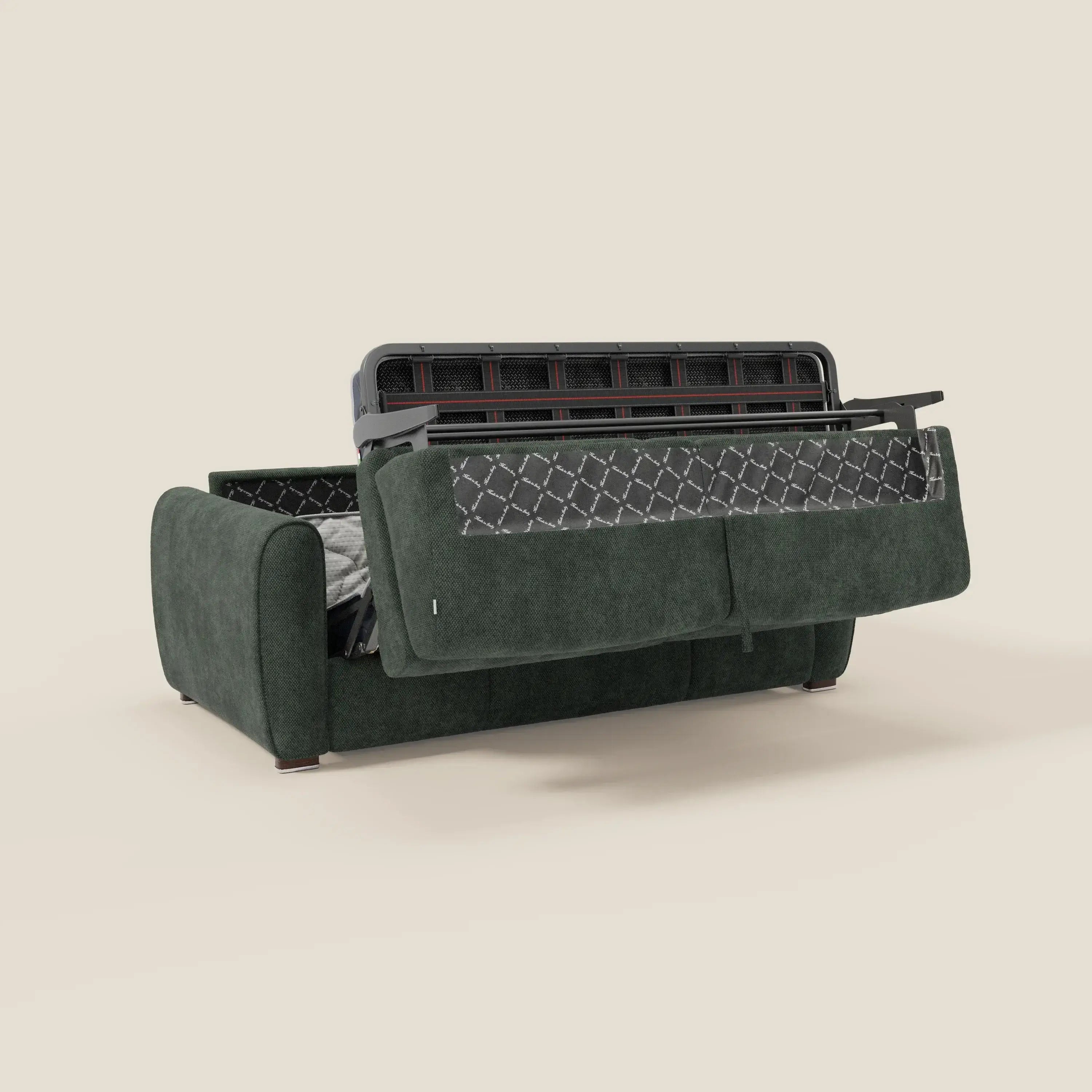 Kaleo Divano letto moderno con materasso H17 cm - in raffinato tessuto impermeabile T26 verde oliva
