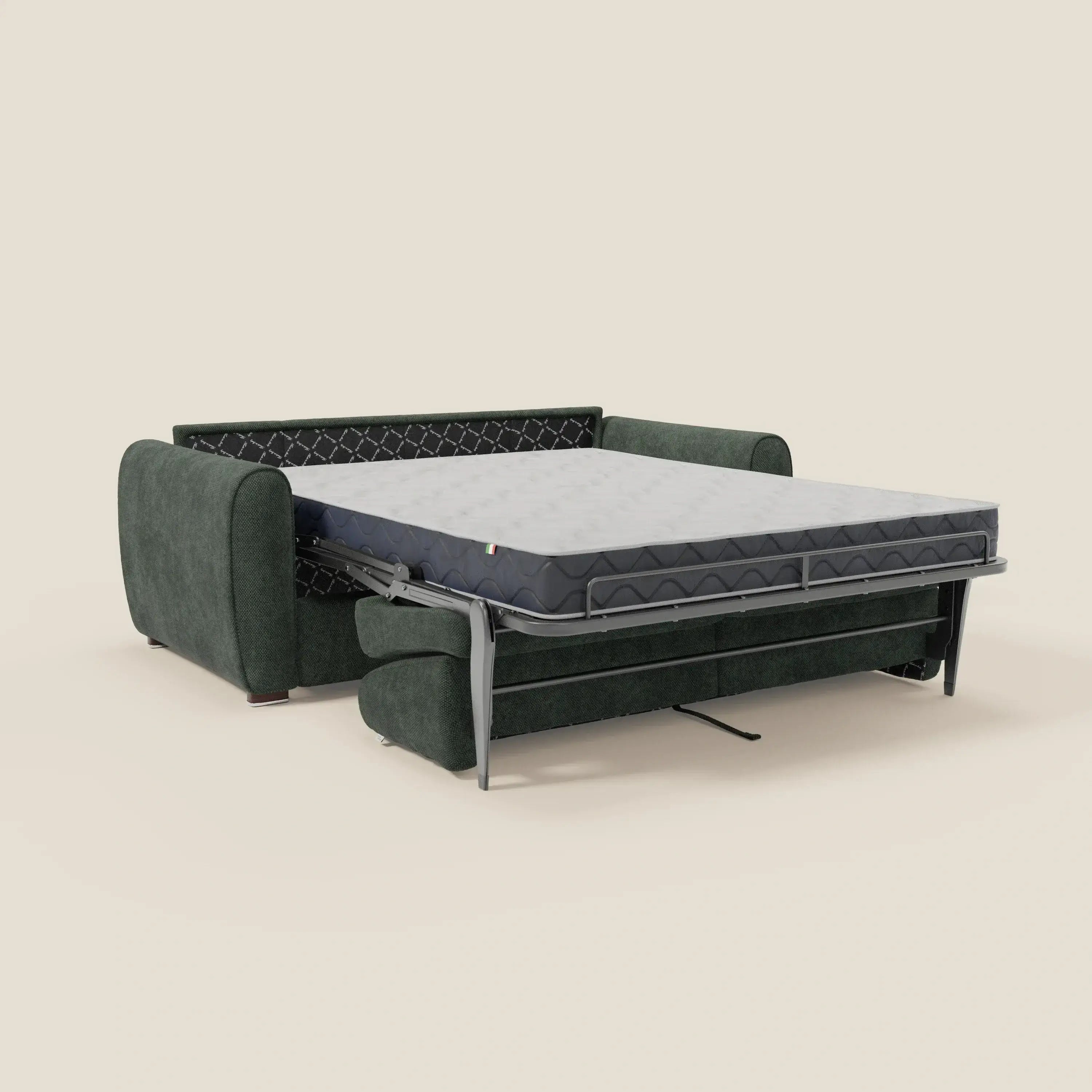 Kaleo Divano letto moderno con materasso H17 cm - in raffinato tessuto impermeabile T26 verde oliva