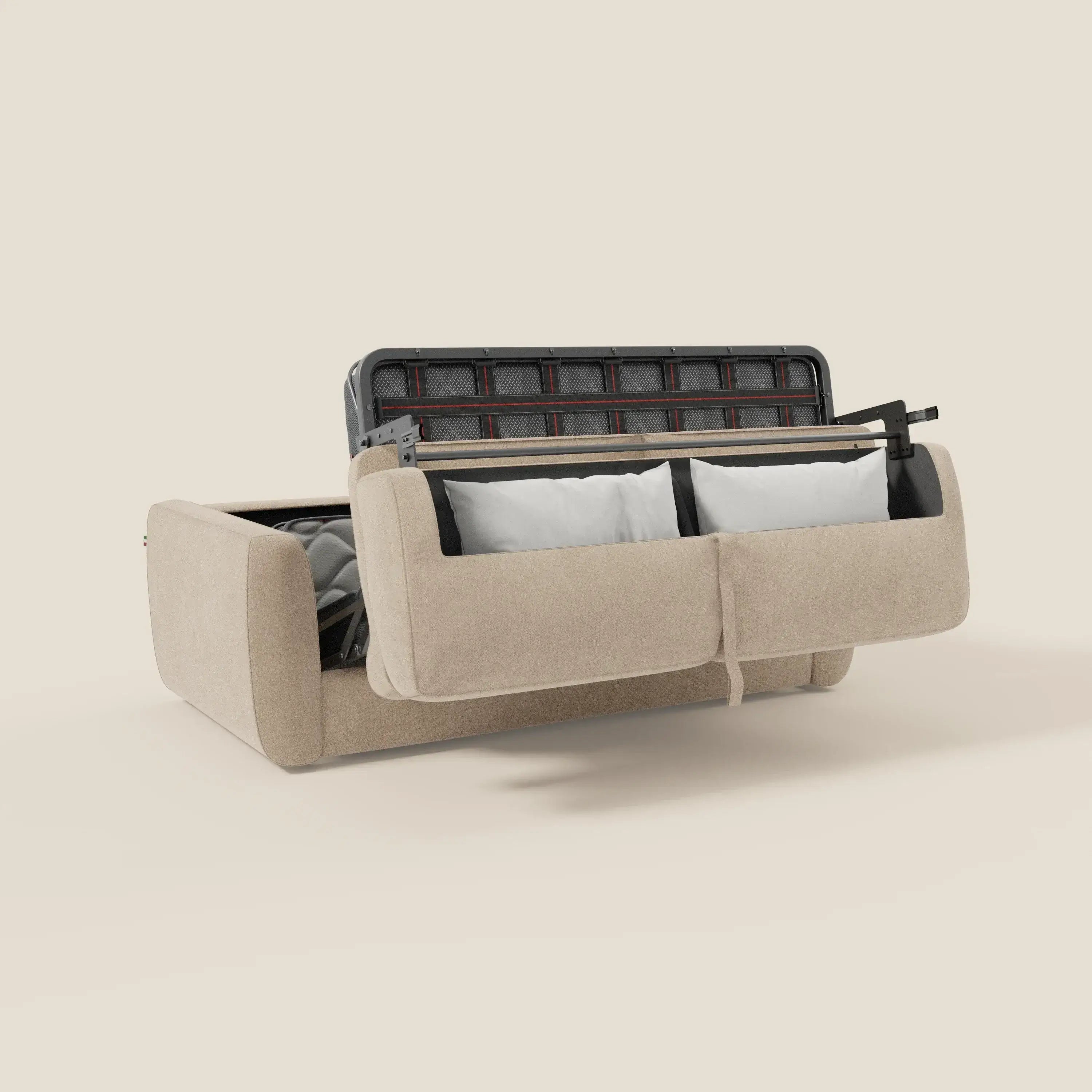 Leonida divano letto sfoderabile e materasso H18 cm - vano portaguanciali in tessuto Smacchiabile T23 beige