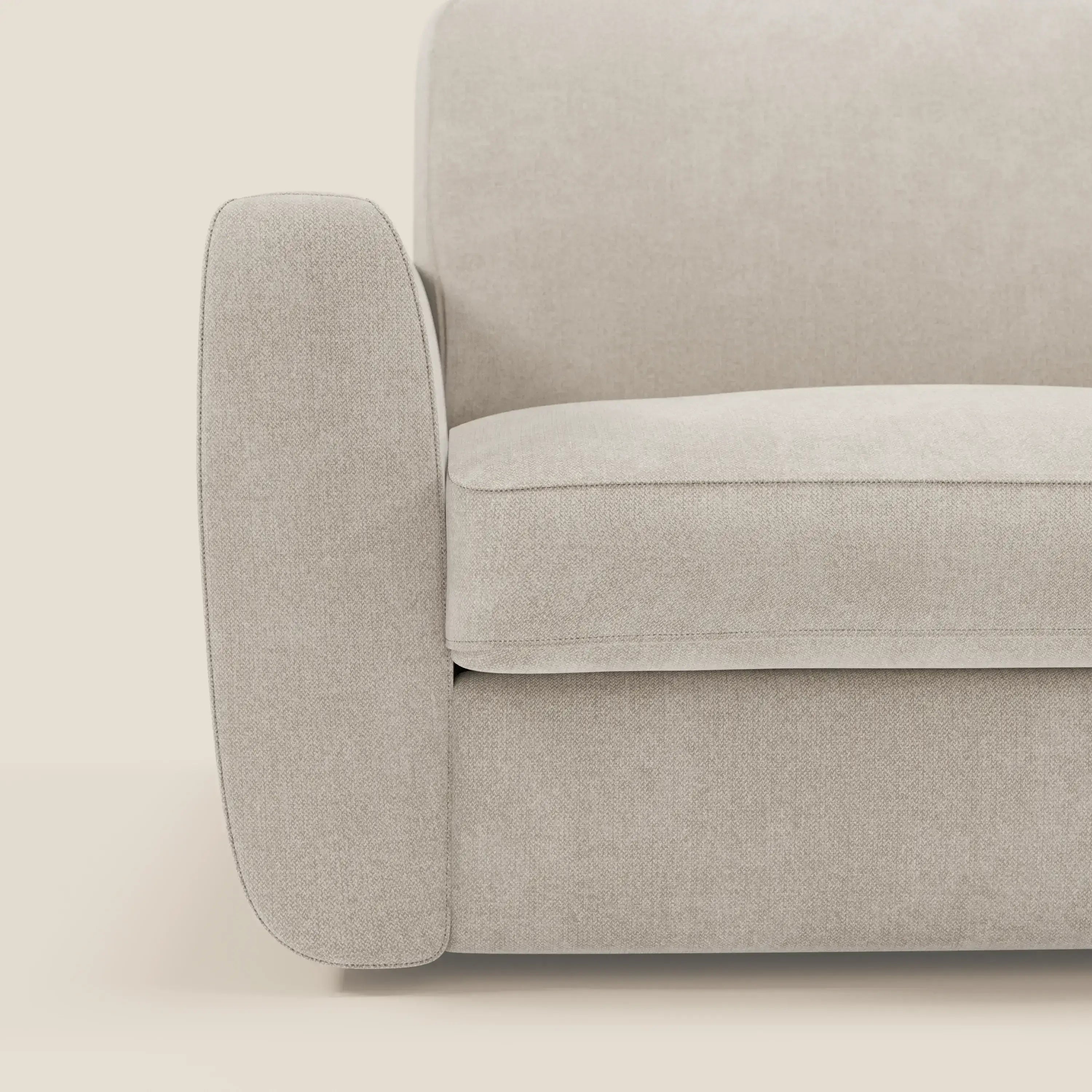 Leonida divano letto sfoderabile con materasso H18 cm e vano portaguanciali in tessuto Smacchiabile T23 panna