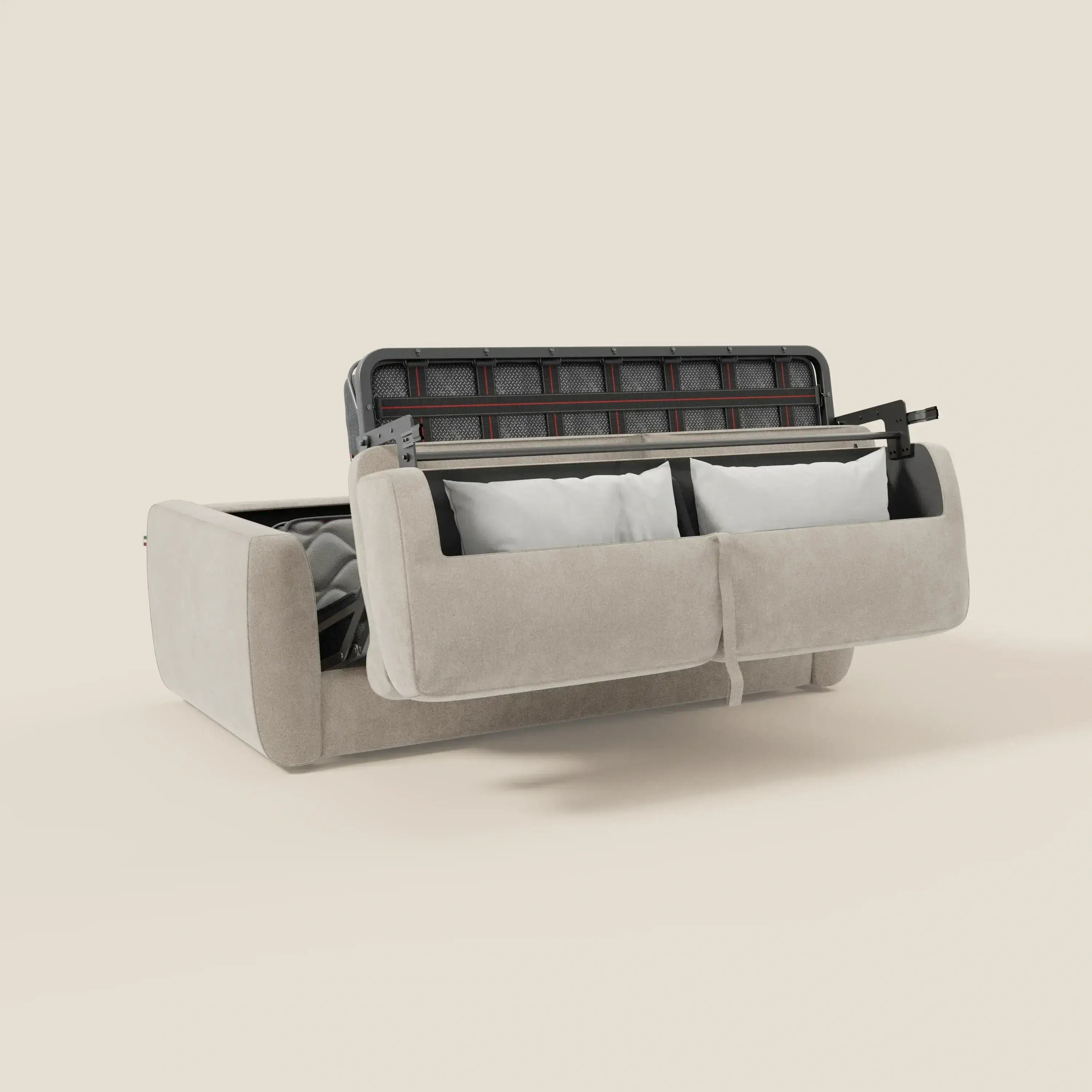 Leonida divano letto sfoderabile con materasso H18 cm e vano portaguanciali in tessuto Smacchiabile T23 panna