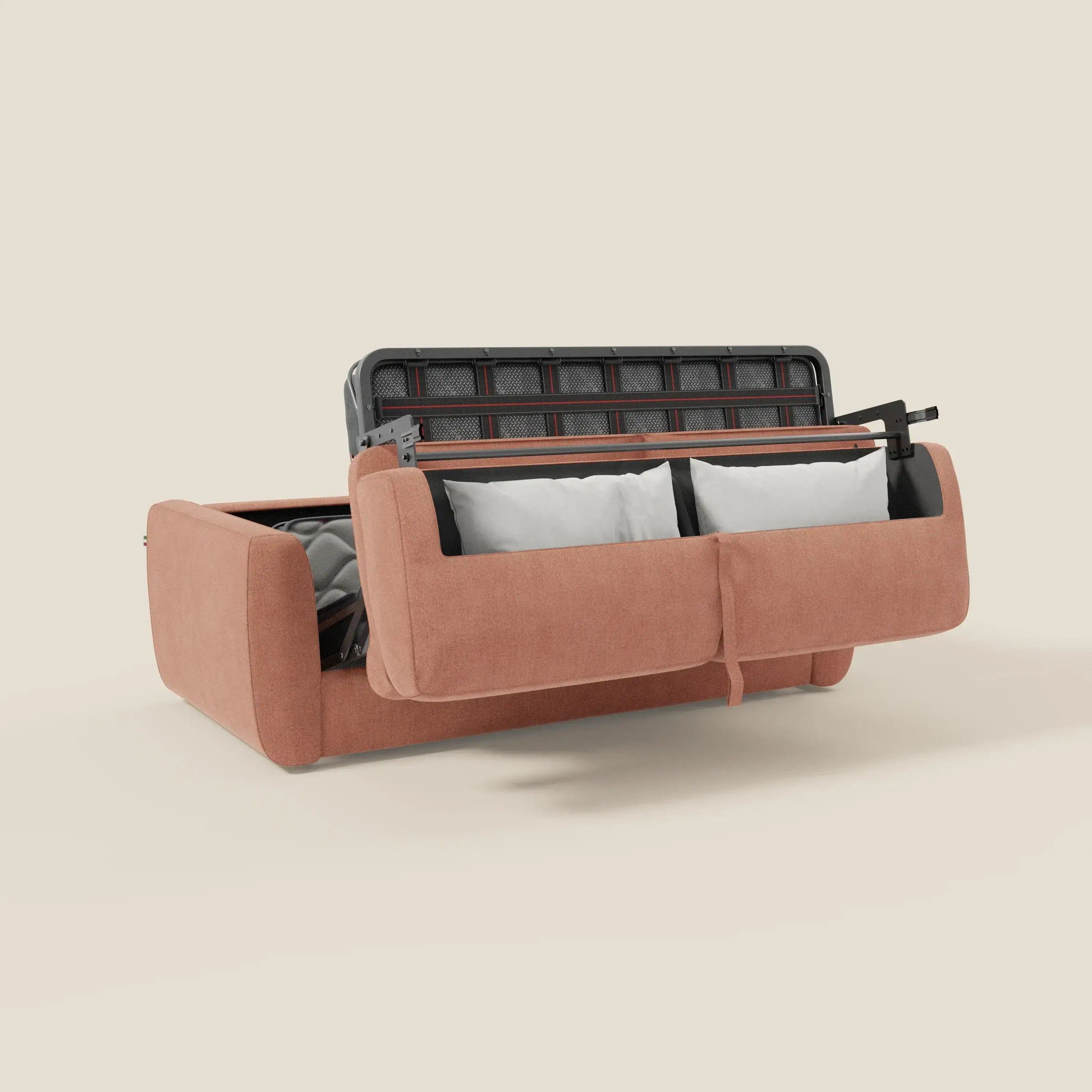 Leonida divano letto sfoderabile e materasso H18 cm - vano portaguanciali in tessuto Smacchiabile T23 pesca