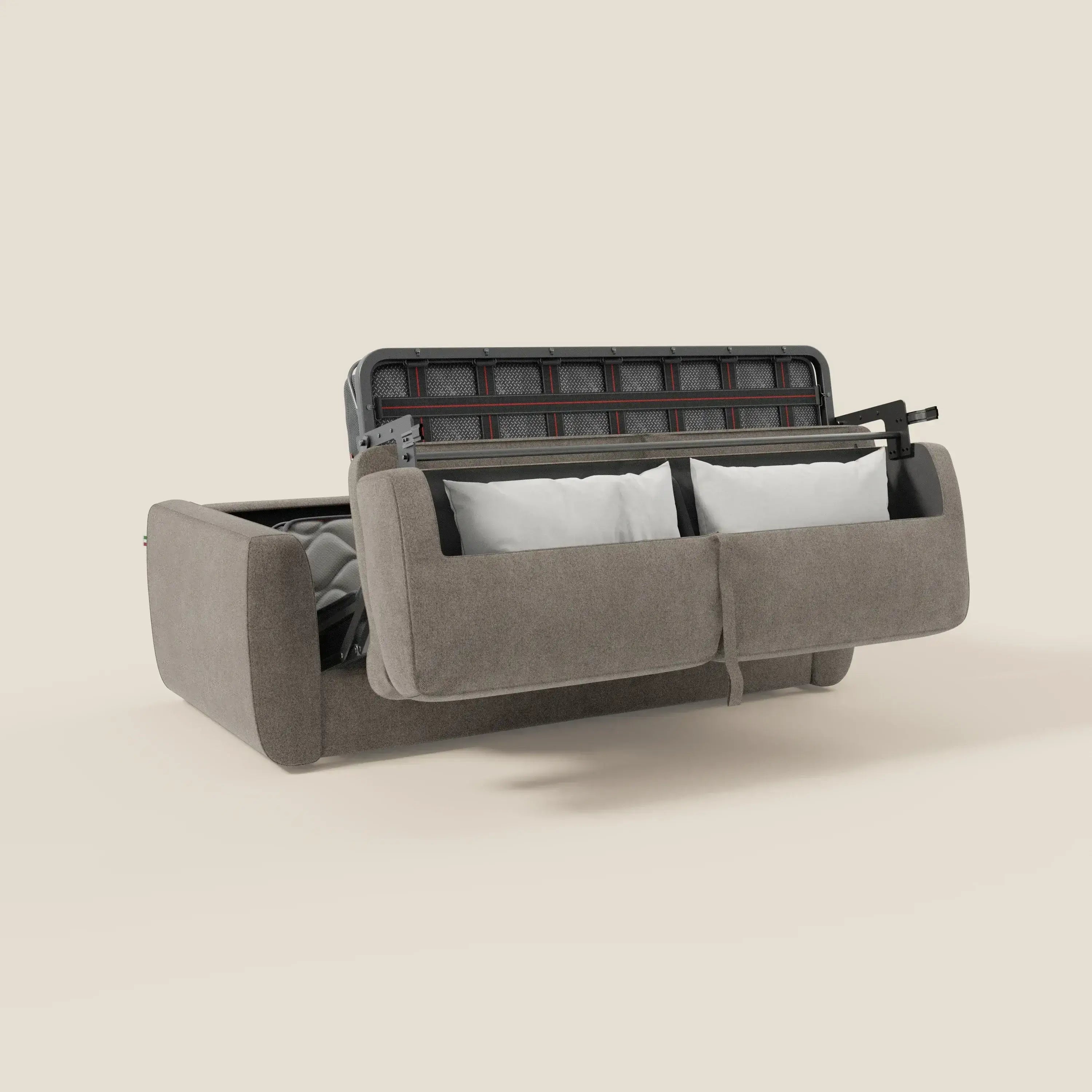 Leonida divano letto sfoderabile e materasso H18 cm - vano portaguanciali in tessuto Smacchiabile T23 talpa