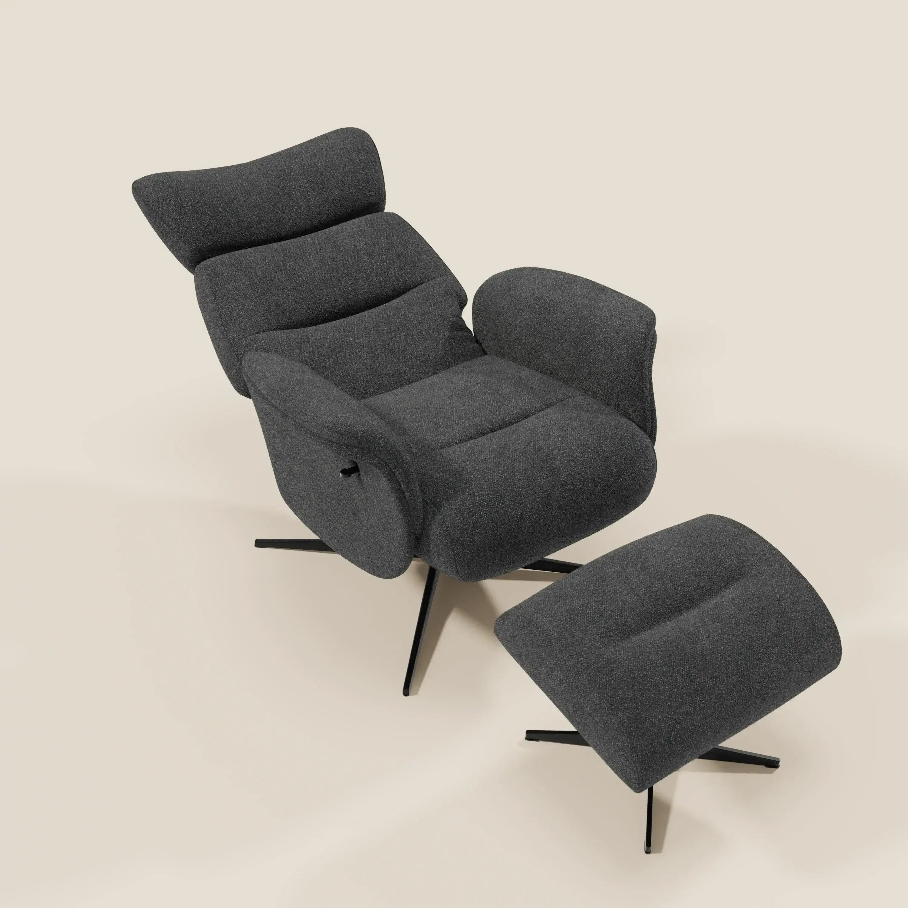 Lunor Poltrona relax reclinabile con pouf poggia-piedi in tessuto bouclé impermeabile T07 antracite