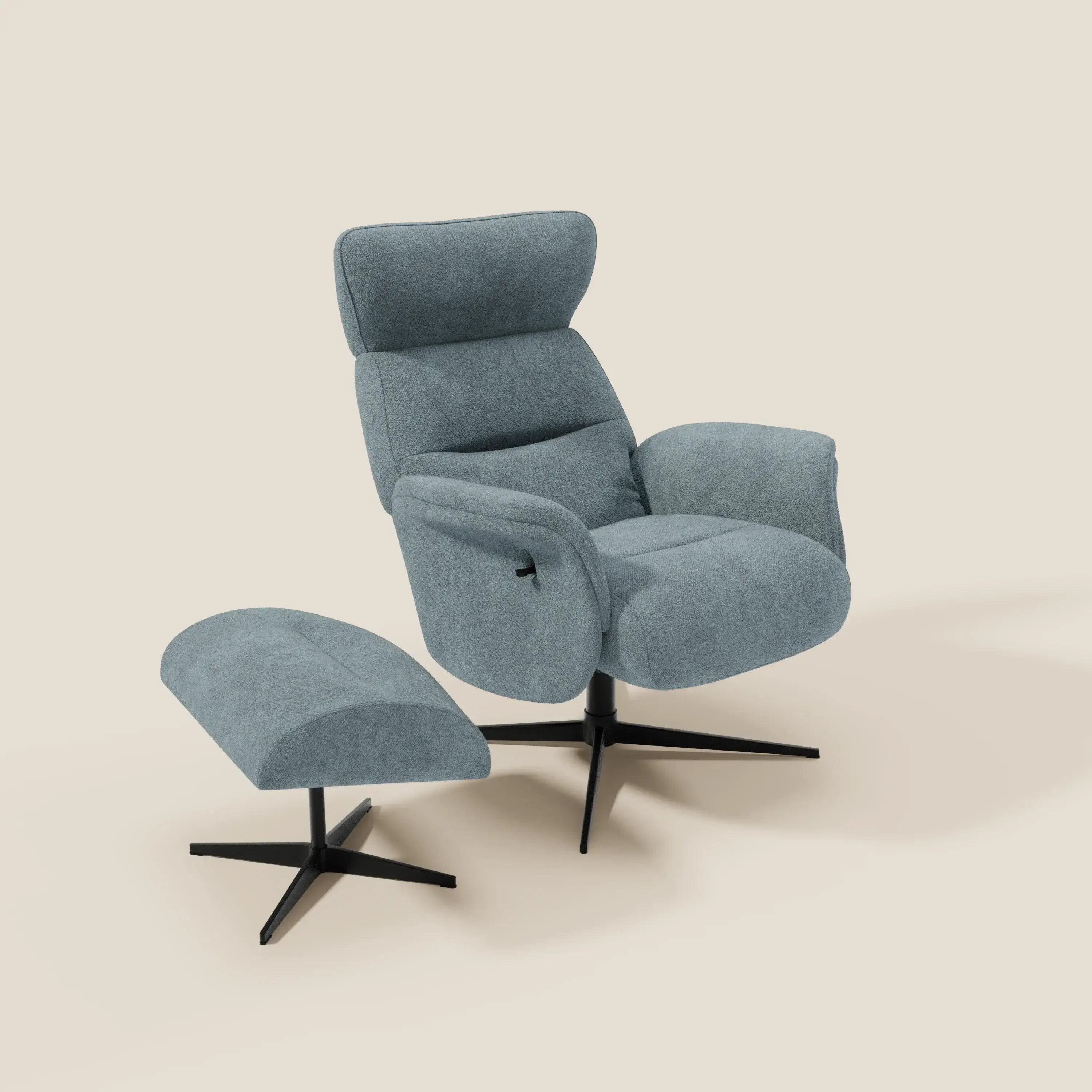 Lunor Poltrona relax reclinabile con pouf poggia-piedi in tessuto bouclé impermeabile T07 carta da zucchero