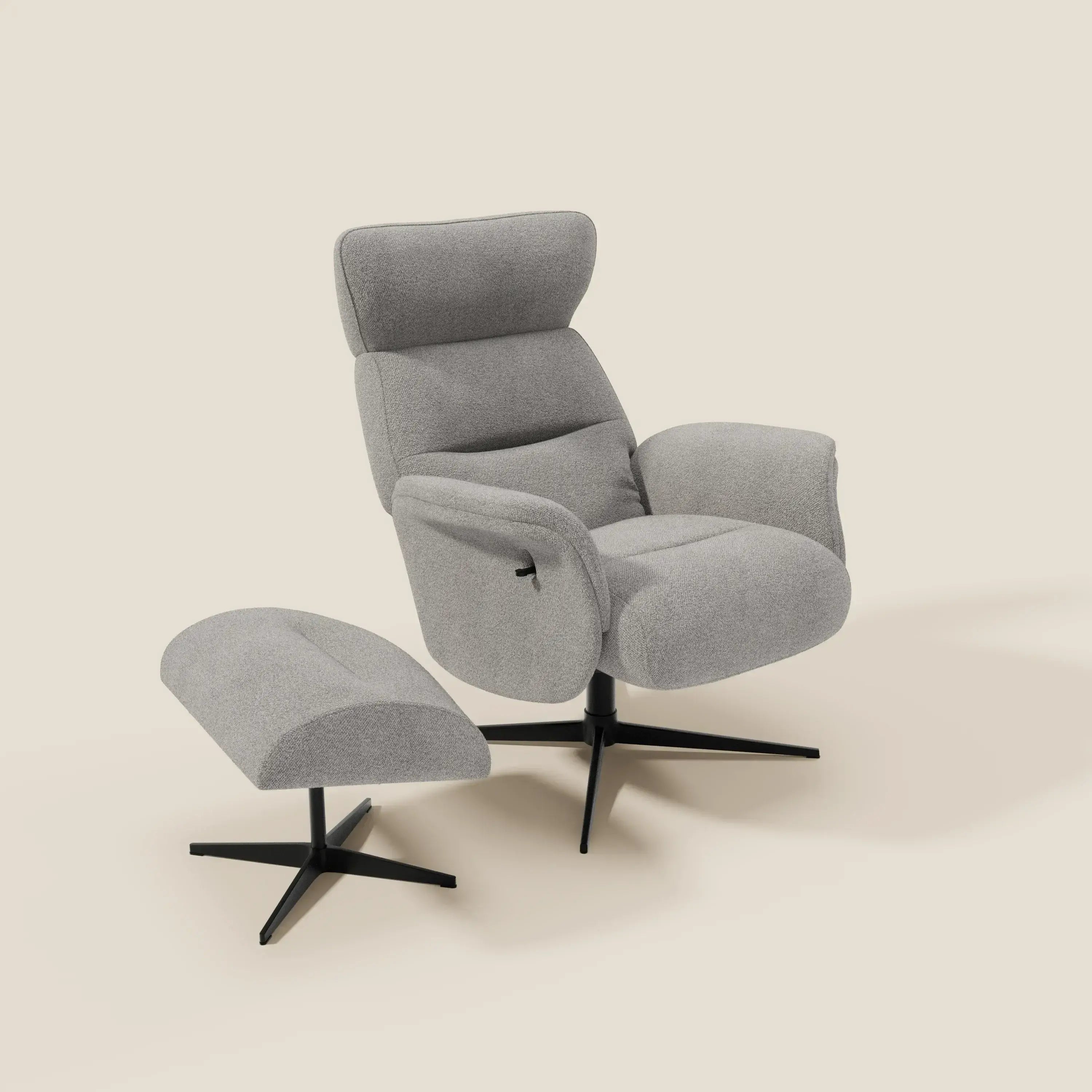 Lunor Poltrona relax reclinabile con pouf poggia-piedi in tessuto bouclé impermeabile T07 grigio