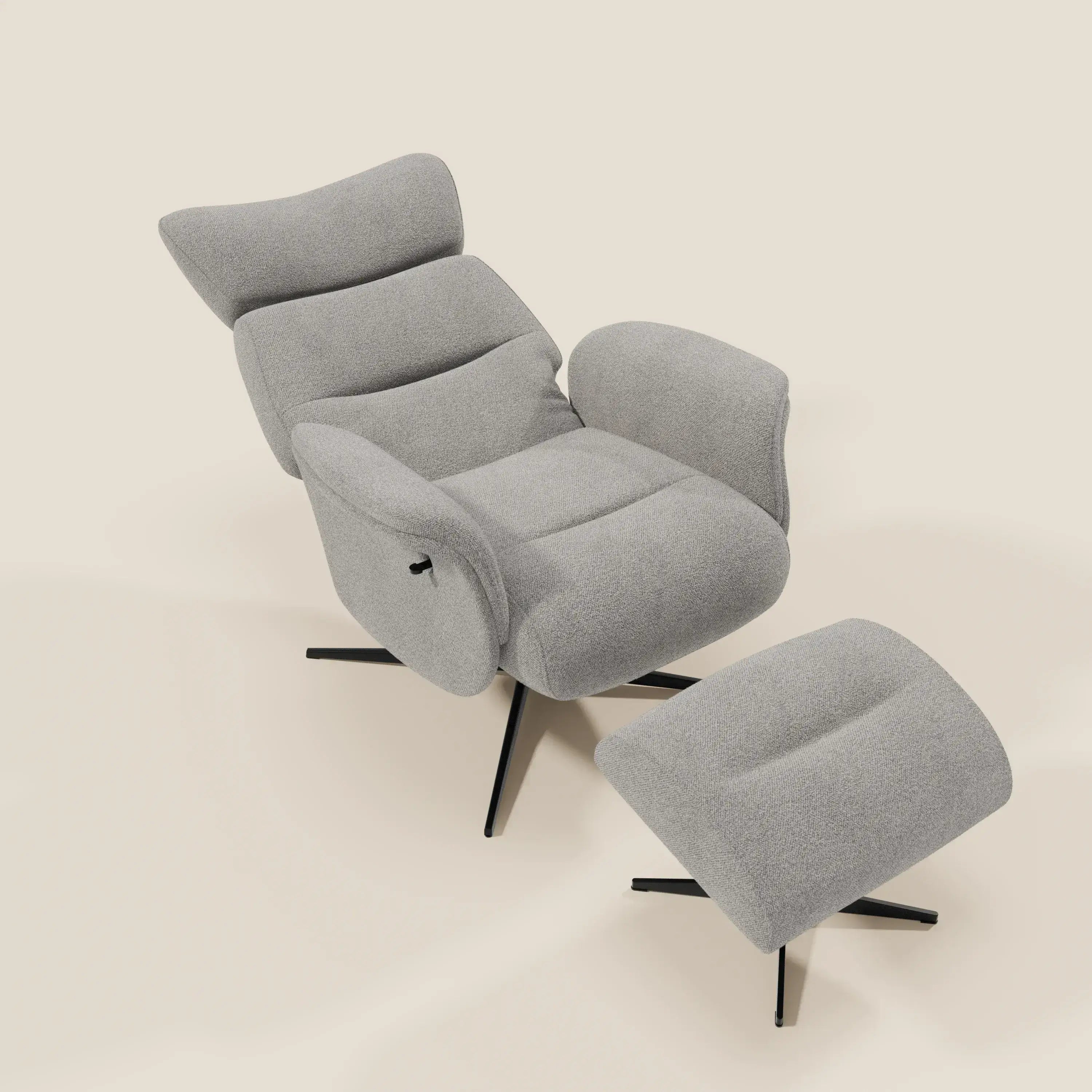 Lunor Poltrona relax reclinabile con pouf poggia-piedi in tessuto bouclé impermeabile T07 grigio