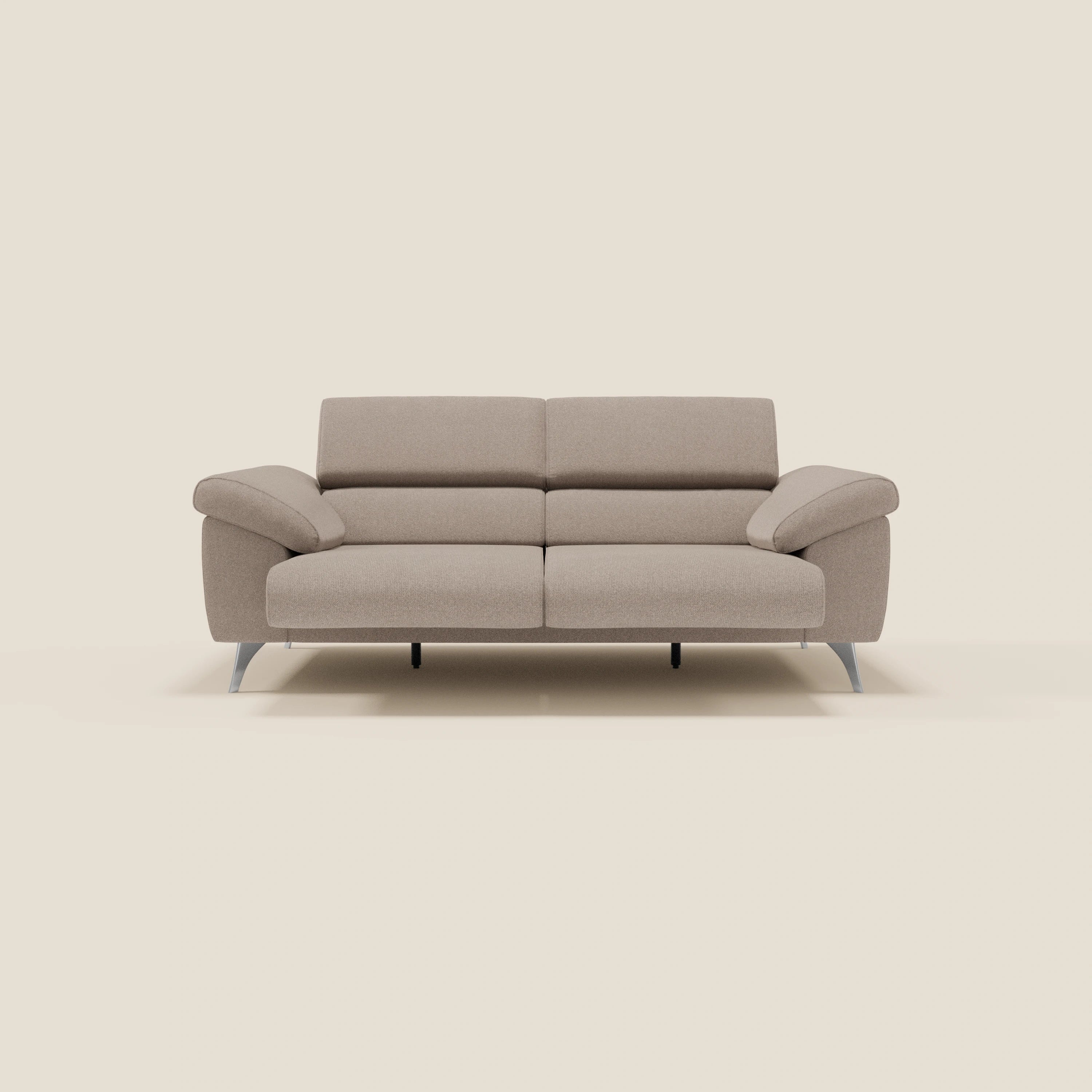 Donatello Sofa mit ausziehbaren Sitzen, Armlehnen mit Staufach und verstellbaren Kopfstützen aus abwaschbarem Stoff T23 graubeige