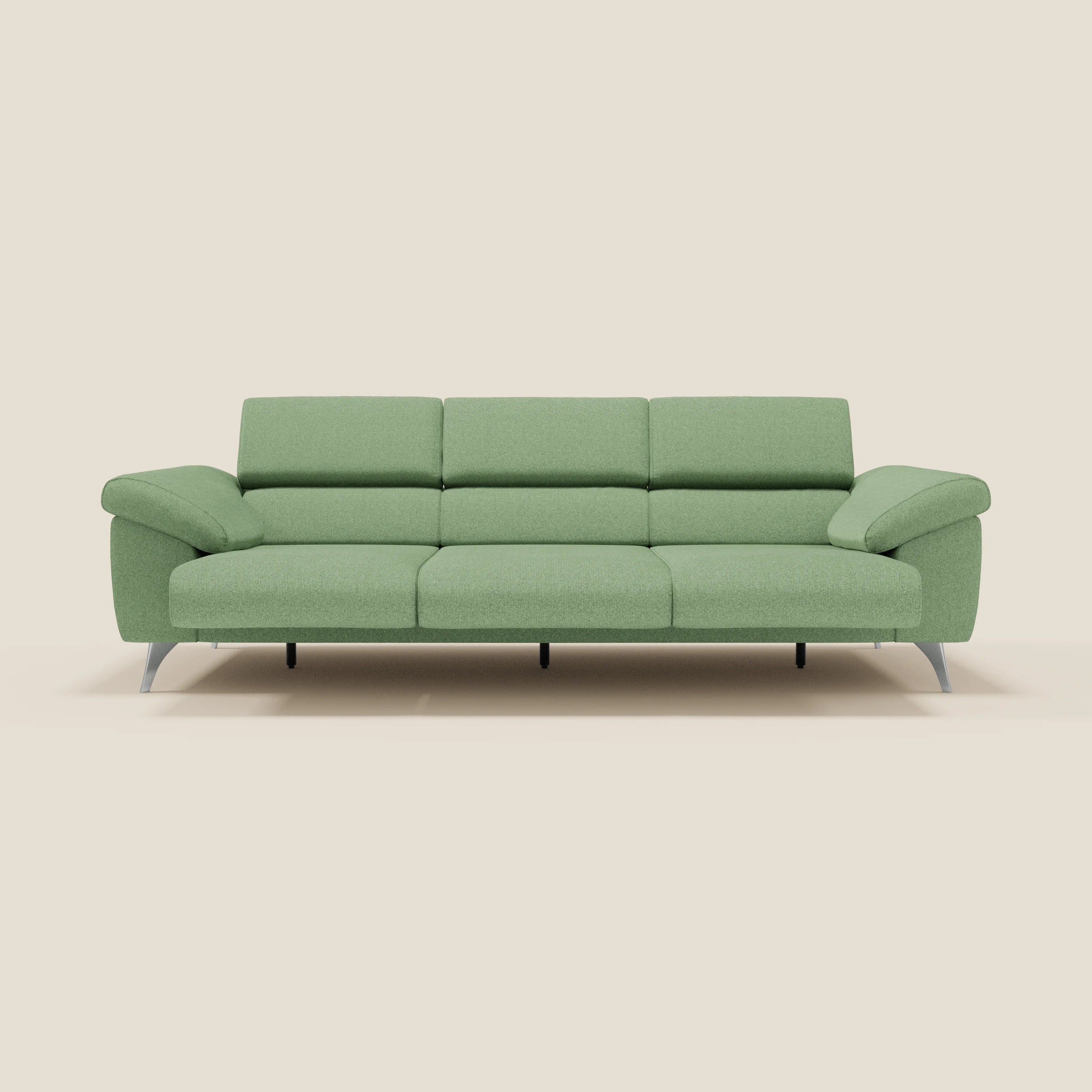 Donatello Sofa mit 3 ausziehbaren Sitzen, Armlehnen mit Staufach und verstellbaren Kopfstützen aus abwaschbarem Stoff T23 minzgrün