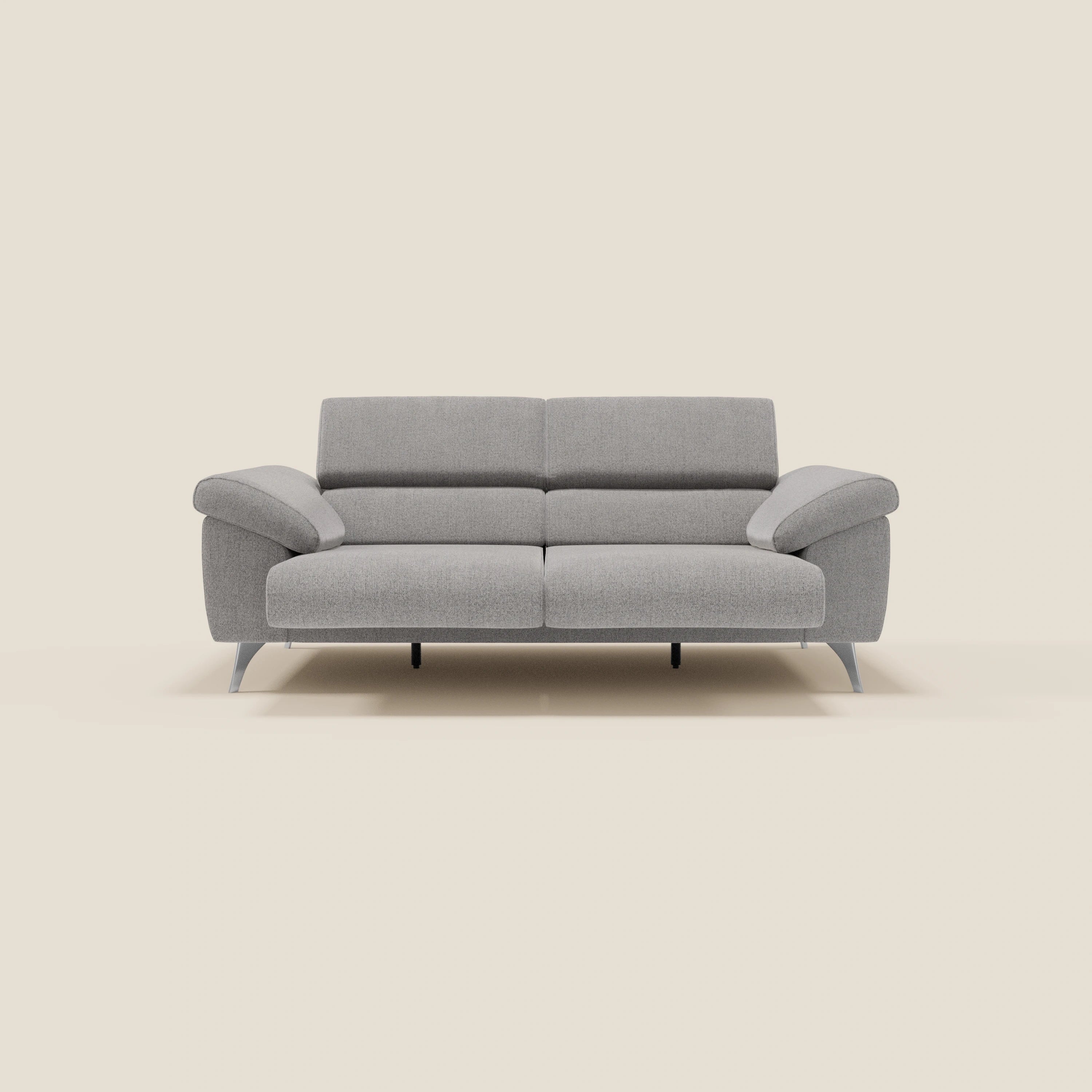 Donatello Sofa mit ausziehbaren Sitzen, Armlehnen mit Staufach und verstellbaren Kopfstützen aus abwaschbarem Stoff T23 Grau