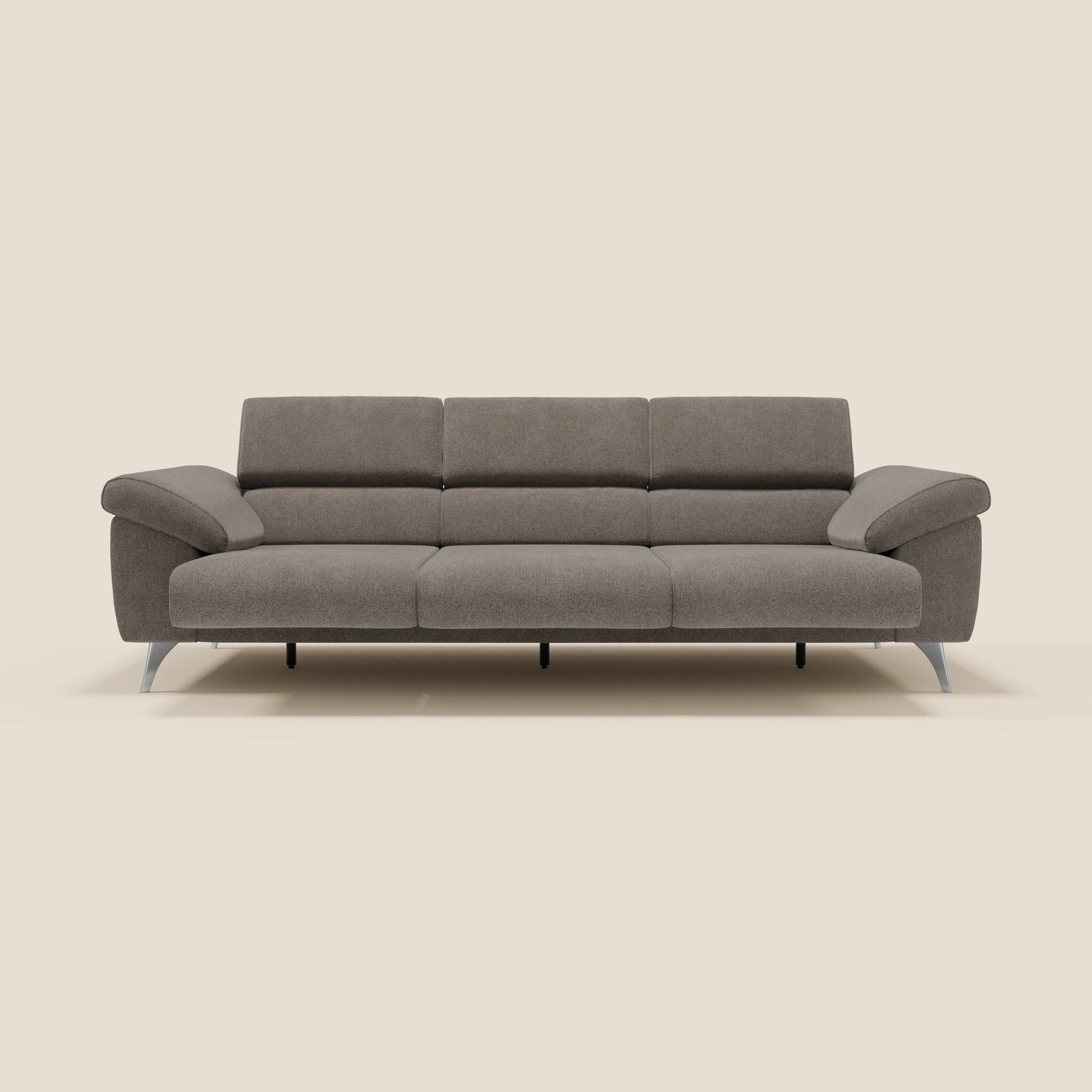 Donatello Sofa mit 3 ausziehbaren Sitzen, Armlehnen mit Staufach und verstellbaren Kopfstützen aus abwaschbarem Stoff T23 taupe