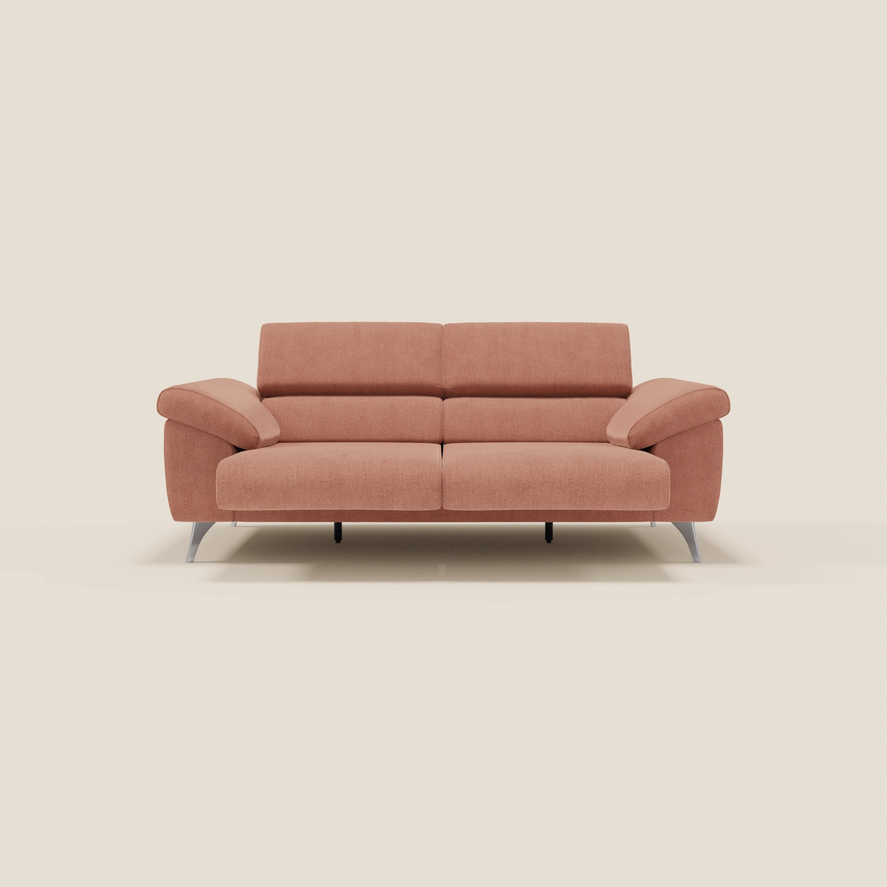 Donatello Sofa mit ausziehbaren Sitzen, Armlehnen mit Staufach und verstellbaren Kopfstützen aus abwaschbarem Stoff T23 Pfirsich
