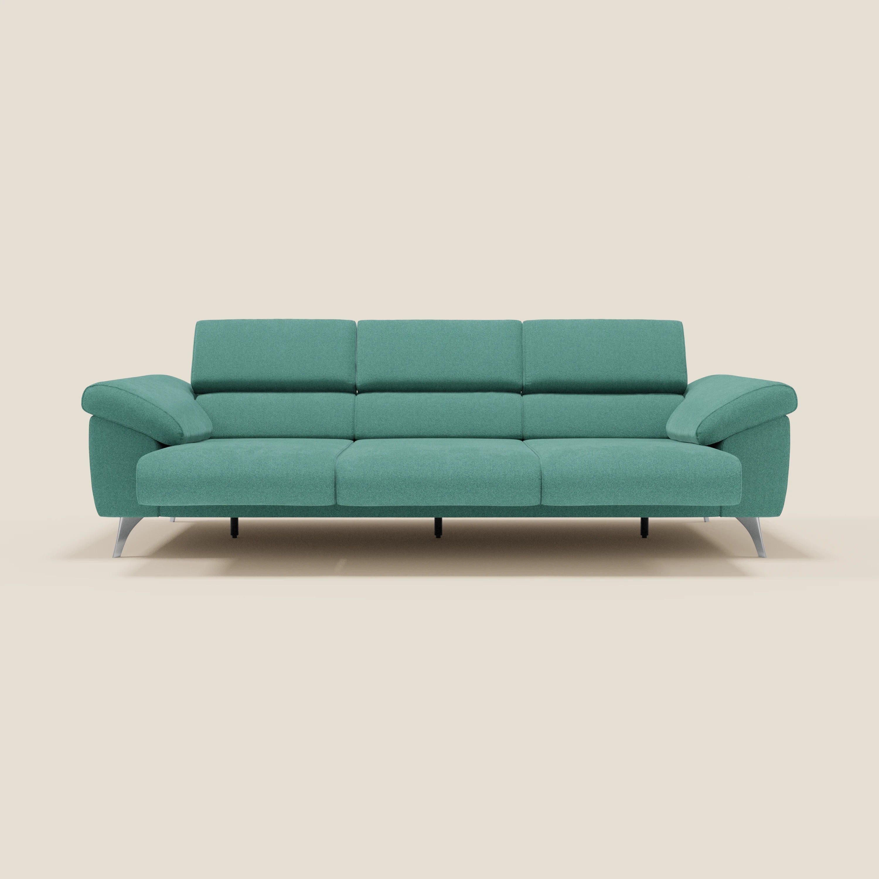 Donatello Sofa mit 3 ausziehbaren Sitzen, Armlehnen mit Staufach und verstellbaren Kopfstützen aus abwaschbarem Stoff T23 aquamarin
