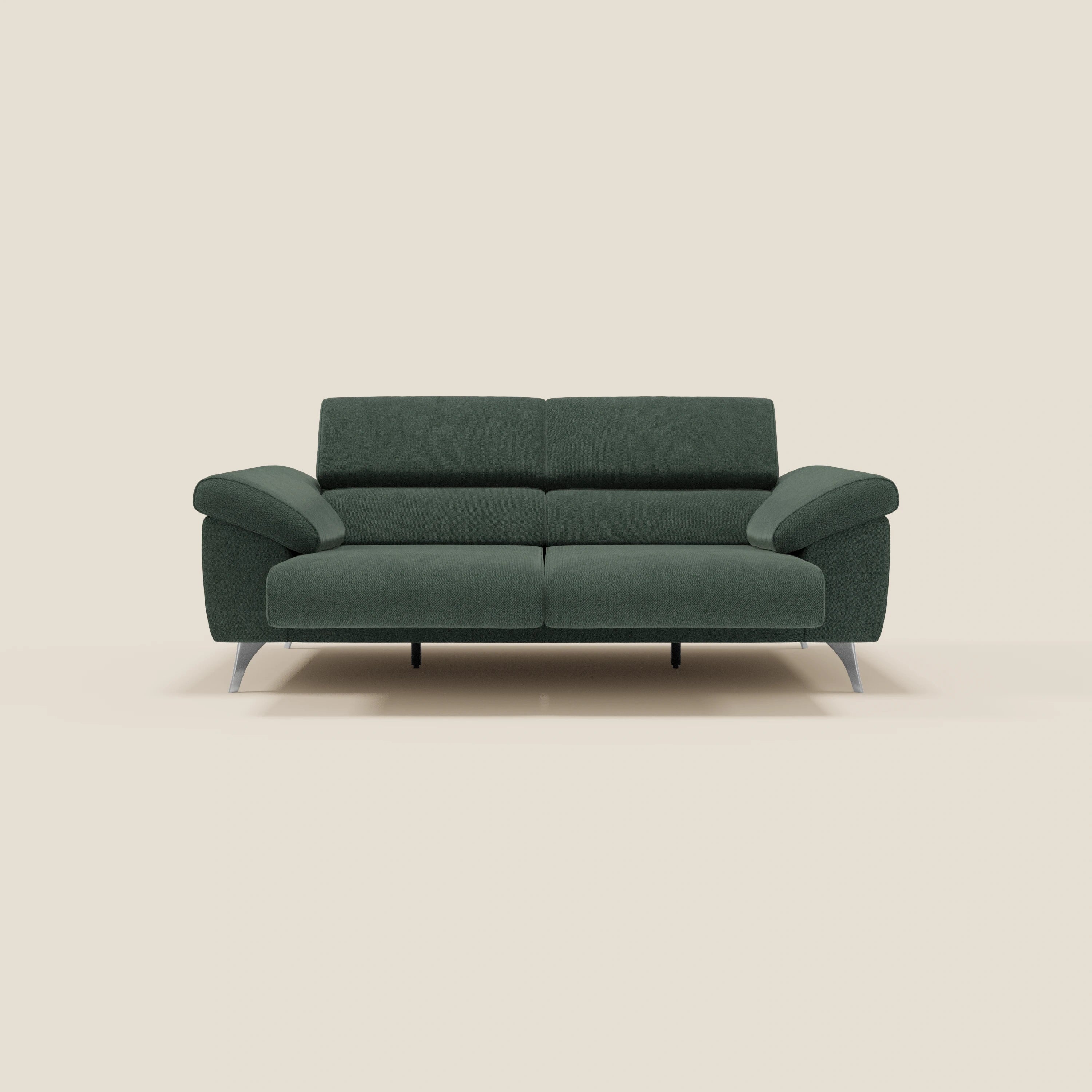 Donatello Sofa mit ausziehbaren Sitzen, Armlehnen mit Staufach und verstellbaren Kopfstützen aus abwaschbarem Stoff T23 Grün
