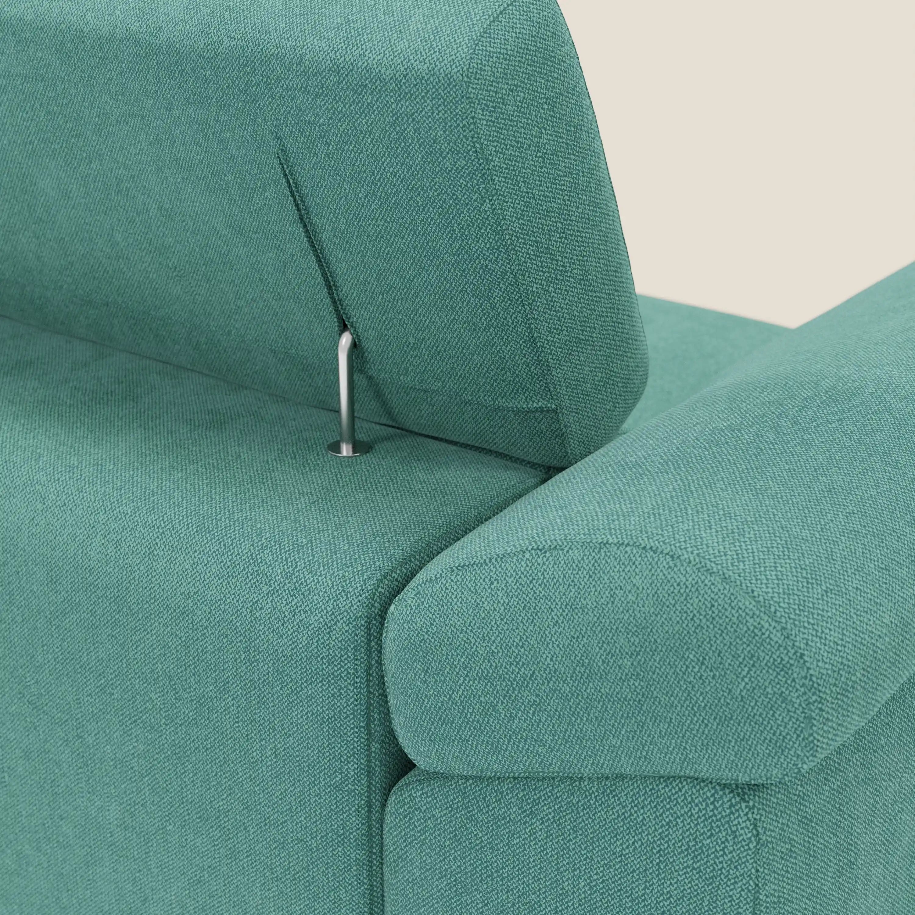 Donatello Ecksofa mit verschiebbaren Sitzen, Armlehnen mit Stauraum und Kopfstütze aus weichem, abwaschbarem Stoff T23 Aquamarin