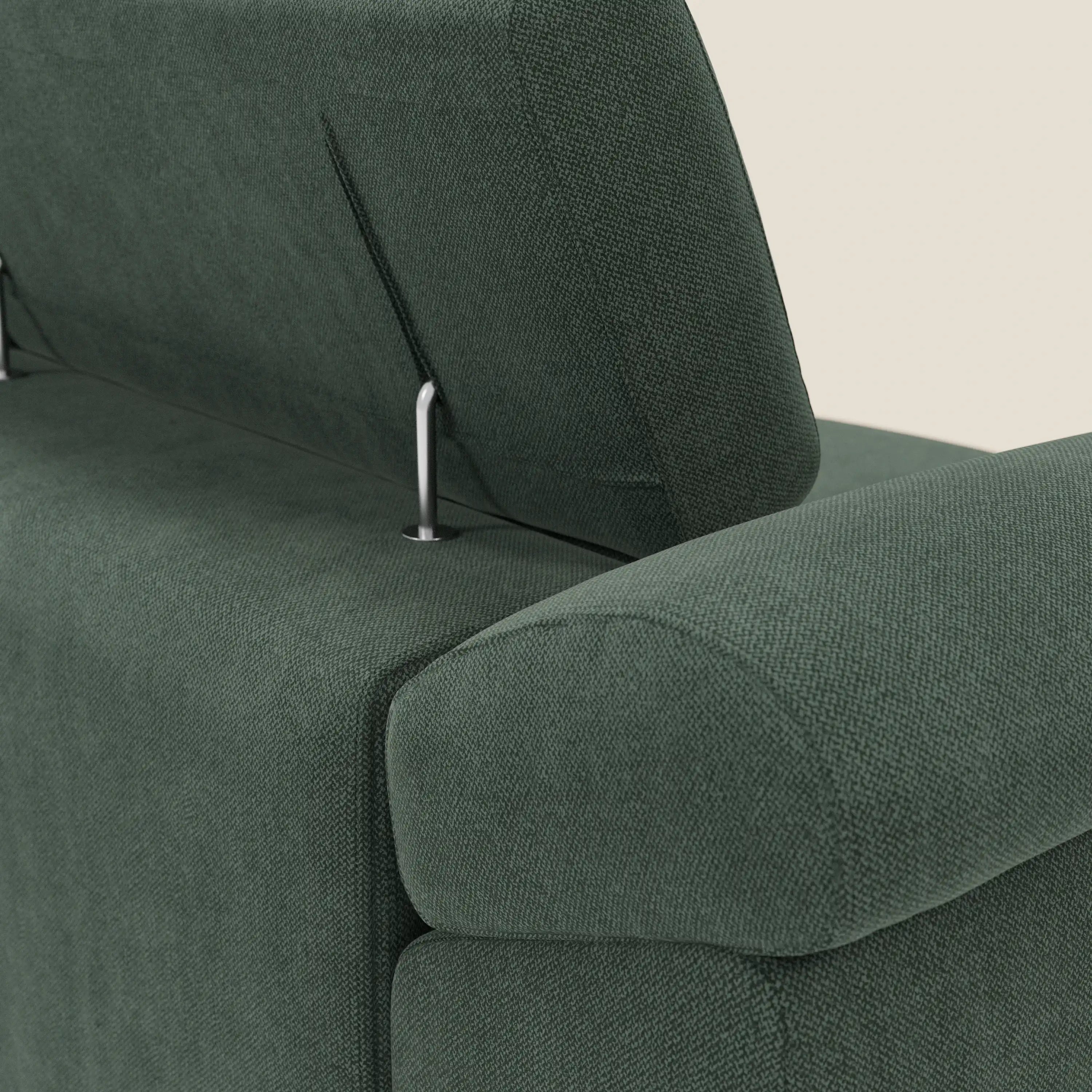 Donatello Sofa mit 3 ausziehbaren Sitzen, Armlehnen mit Staufach und verstellbaren Kopfstützen aus abwaschbarem Stoff T23 grün