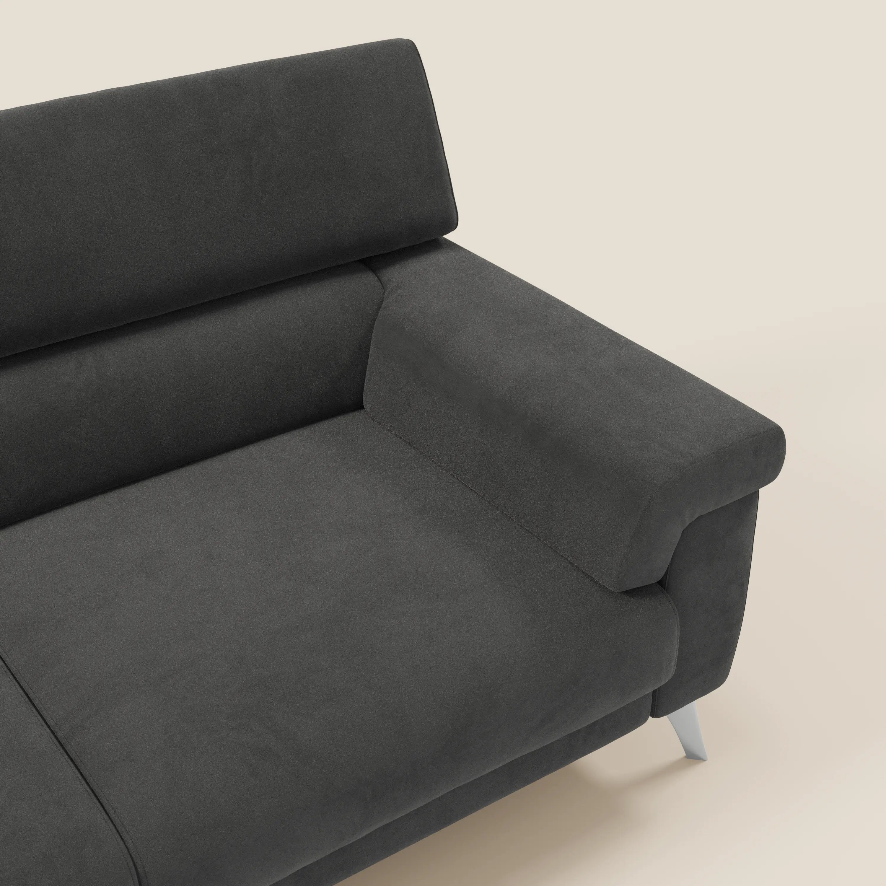 Raffaello Sofa  mit ausziehbaren Sitzen und verstellbaren Kopfstützen aus abwaschbarer Mikrofaser T11 schwarz