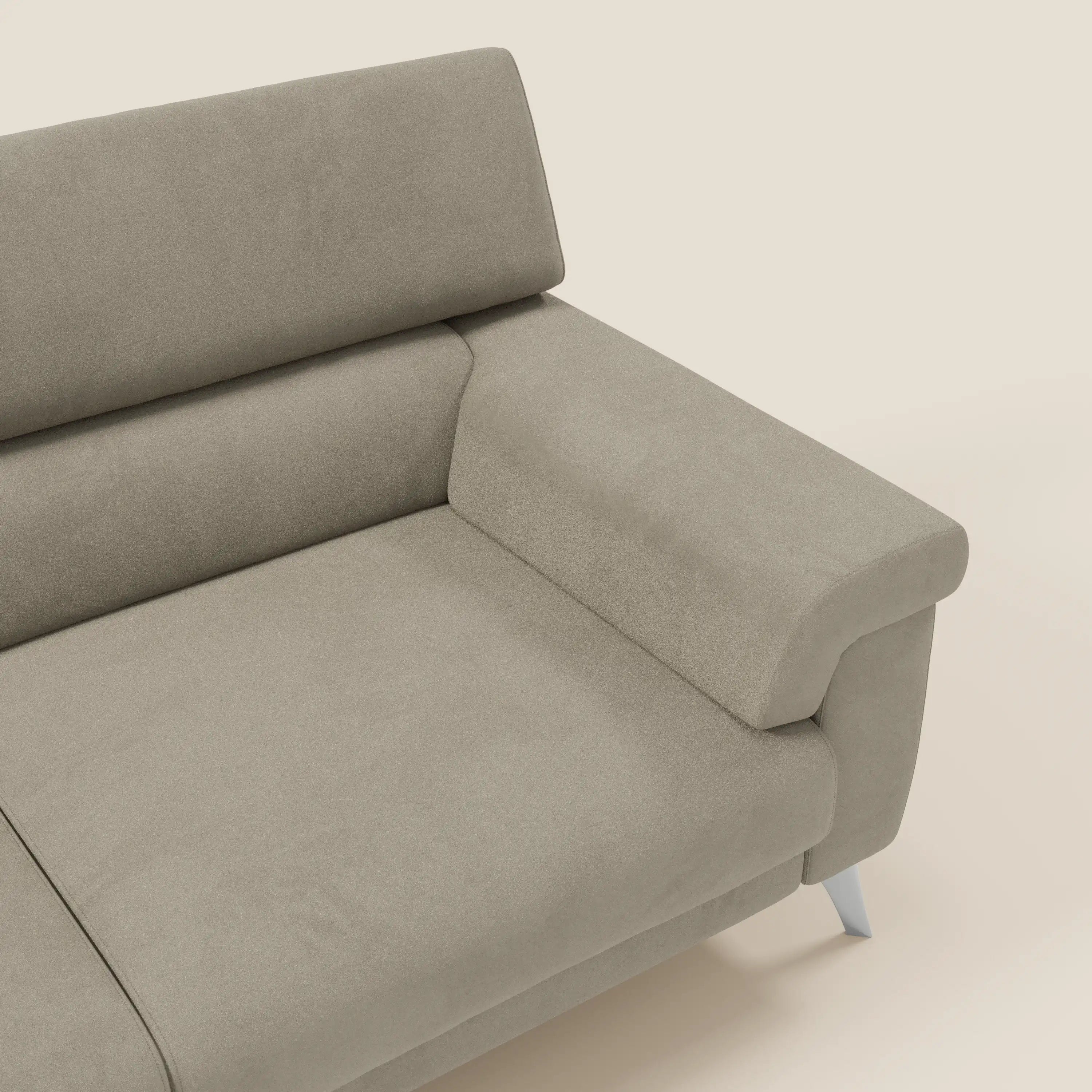 Raffaello Sofa mit ausziehbaren Sitzen und verstellbaren Kopfstützen aus abwaschbarer Mikrofaser T11 graubeige