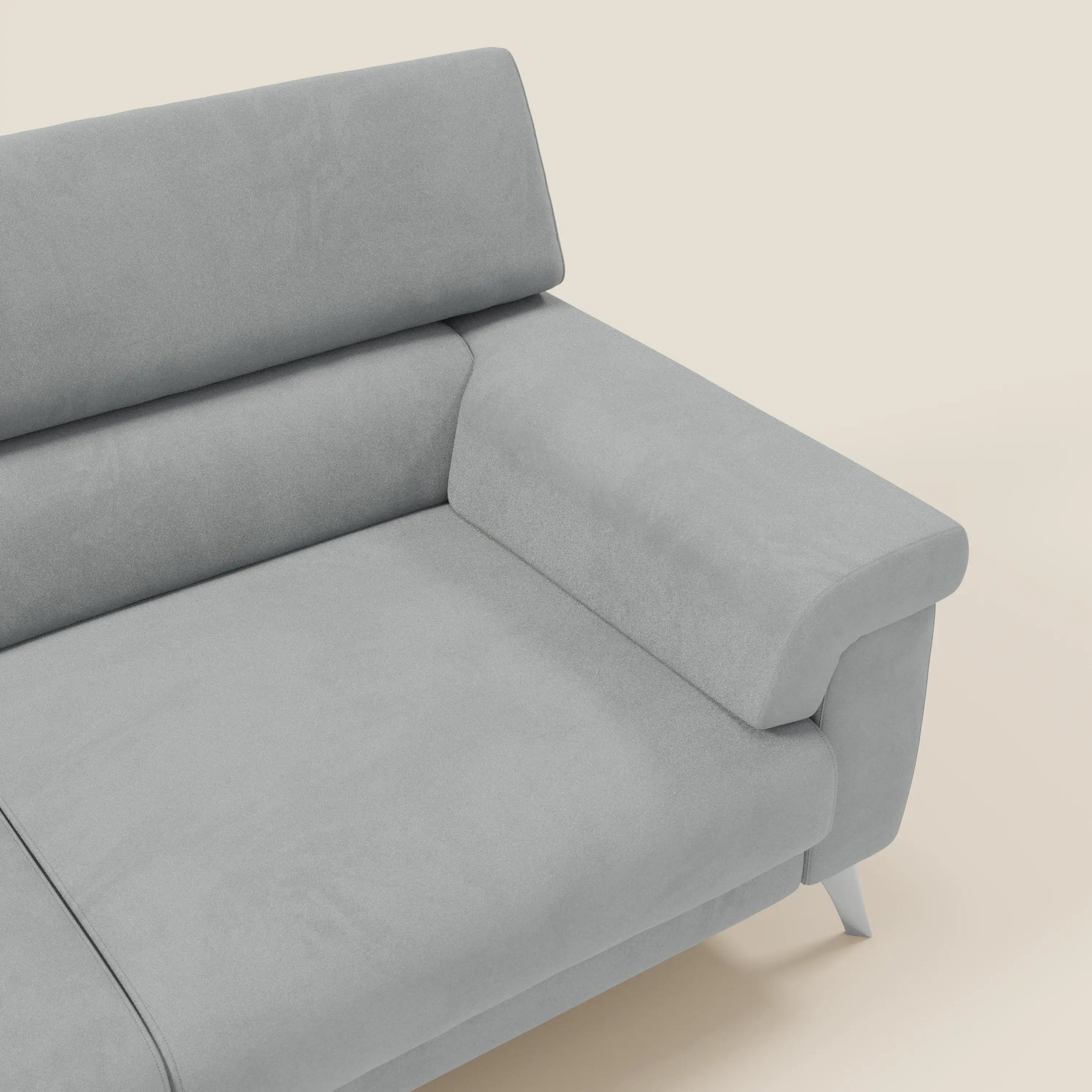 Raffaello Sofa mit ausziehbaren Sitzen und verstellbaren Kopfstützen aus abwaschbarer Mikrofaser T11 hellgrau
