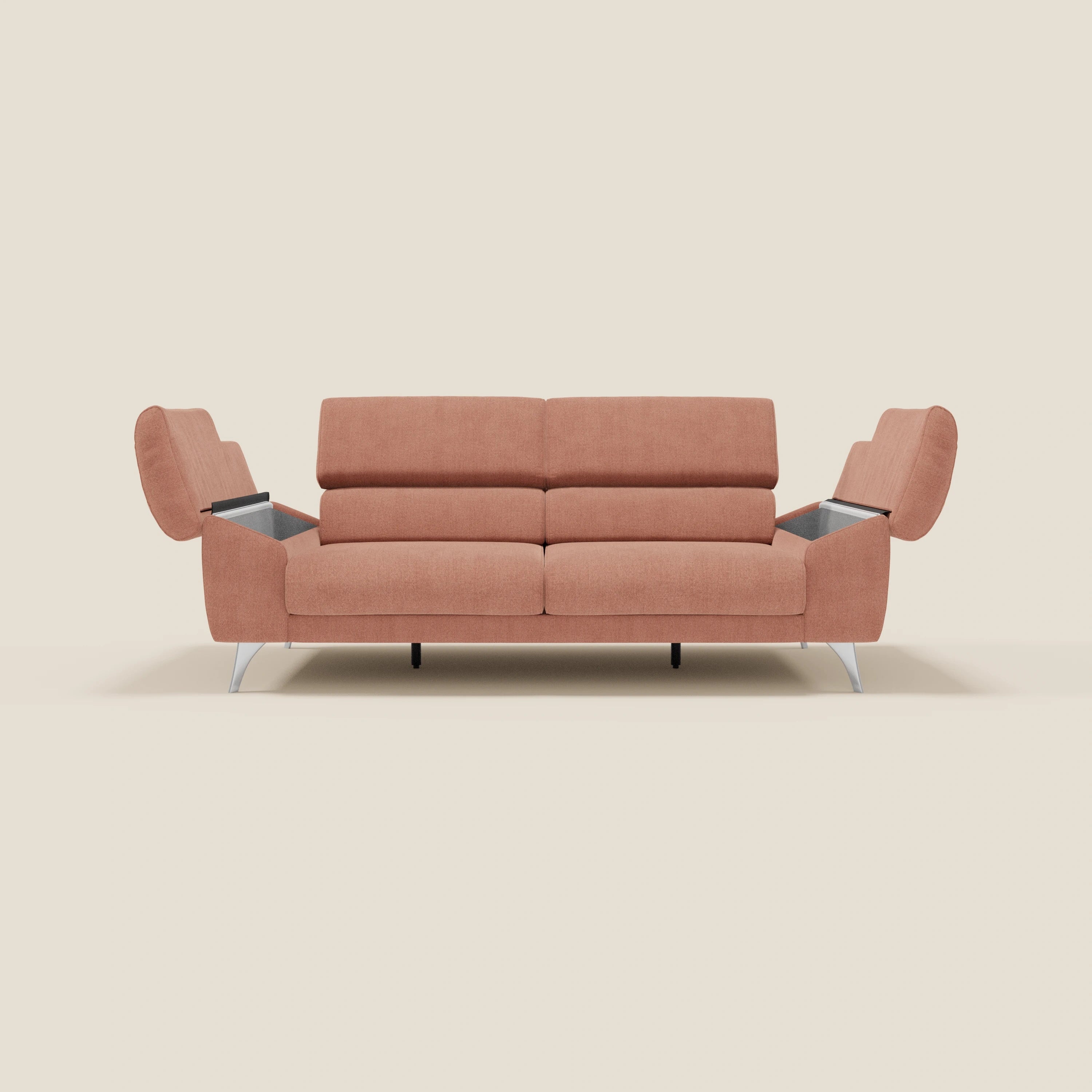 Donatello Sofa mit ausziehbaren Sitzen, Armlehnen mit Staufach und verstellbaren Kopfstützen aus abwaschbarem Stoff T23 Pfirsich