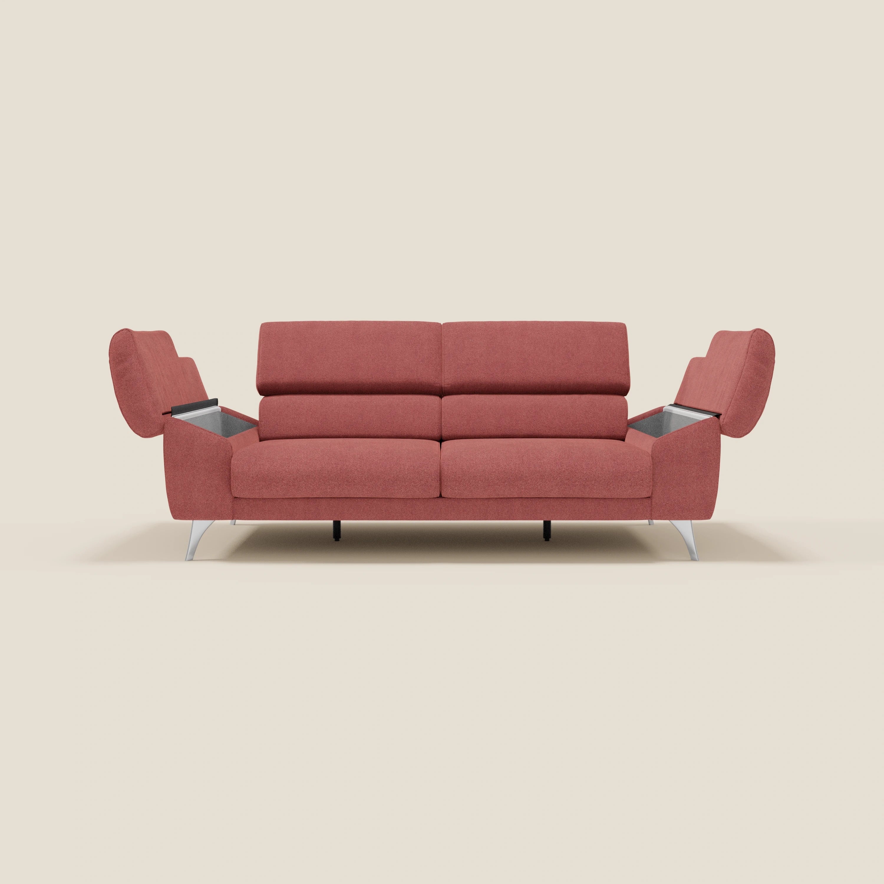 Donatello Sofa mit ausziehbaren Sitzen, Armlehnen mit Staufach und verstellbaren Kopfstützen aus abwaschbarem Stoff T23 Kirschrot