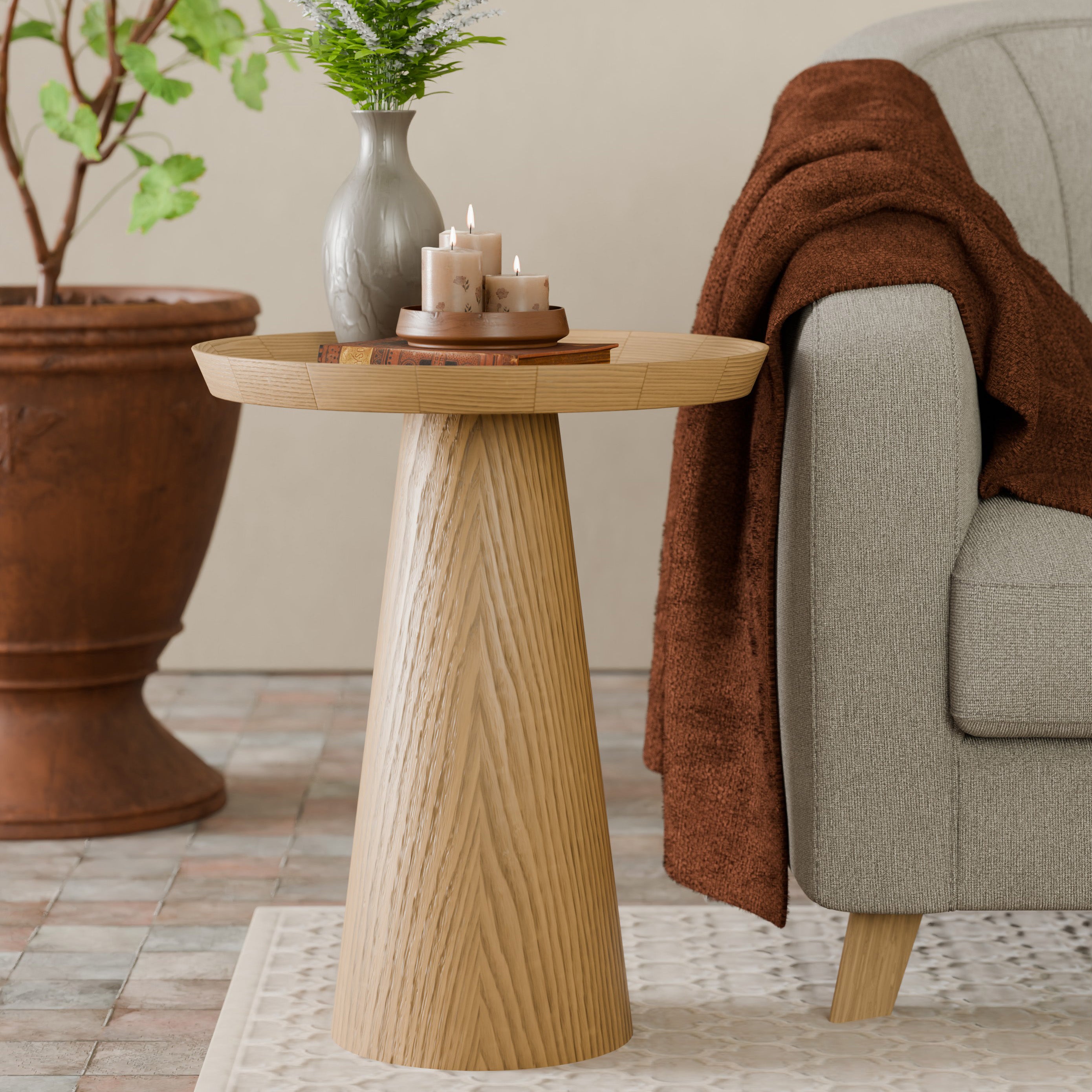 Luana tavolino da appoggio rotondo in rovere naturale - divani.store