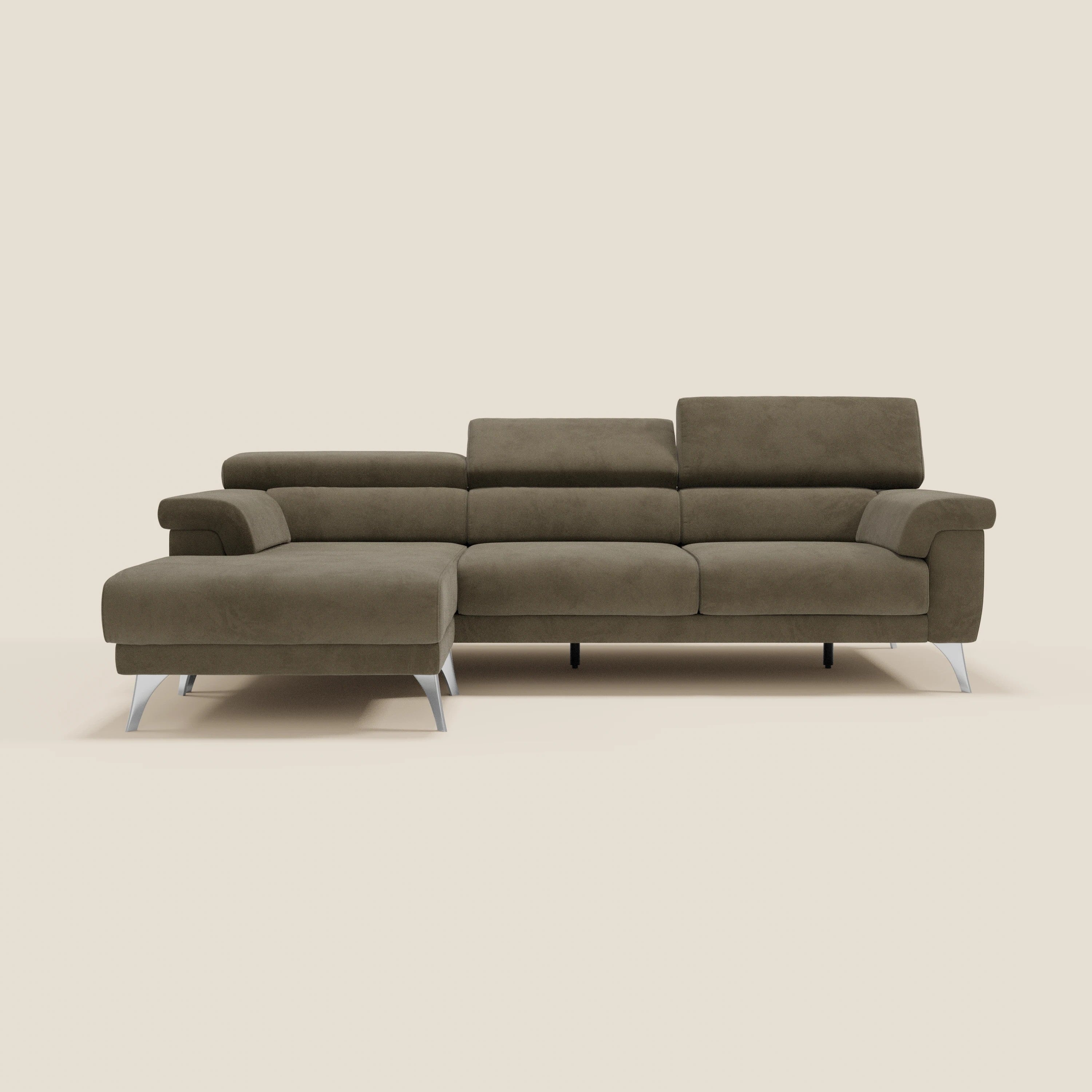 Raffaello Ecksofa mit verschiebbaren Sitzen und verstellbaren Kopfstützen aus abwaschbarer Mikrofaser T11