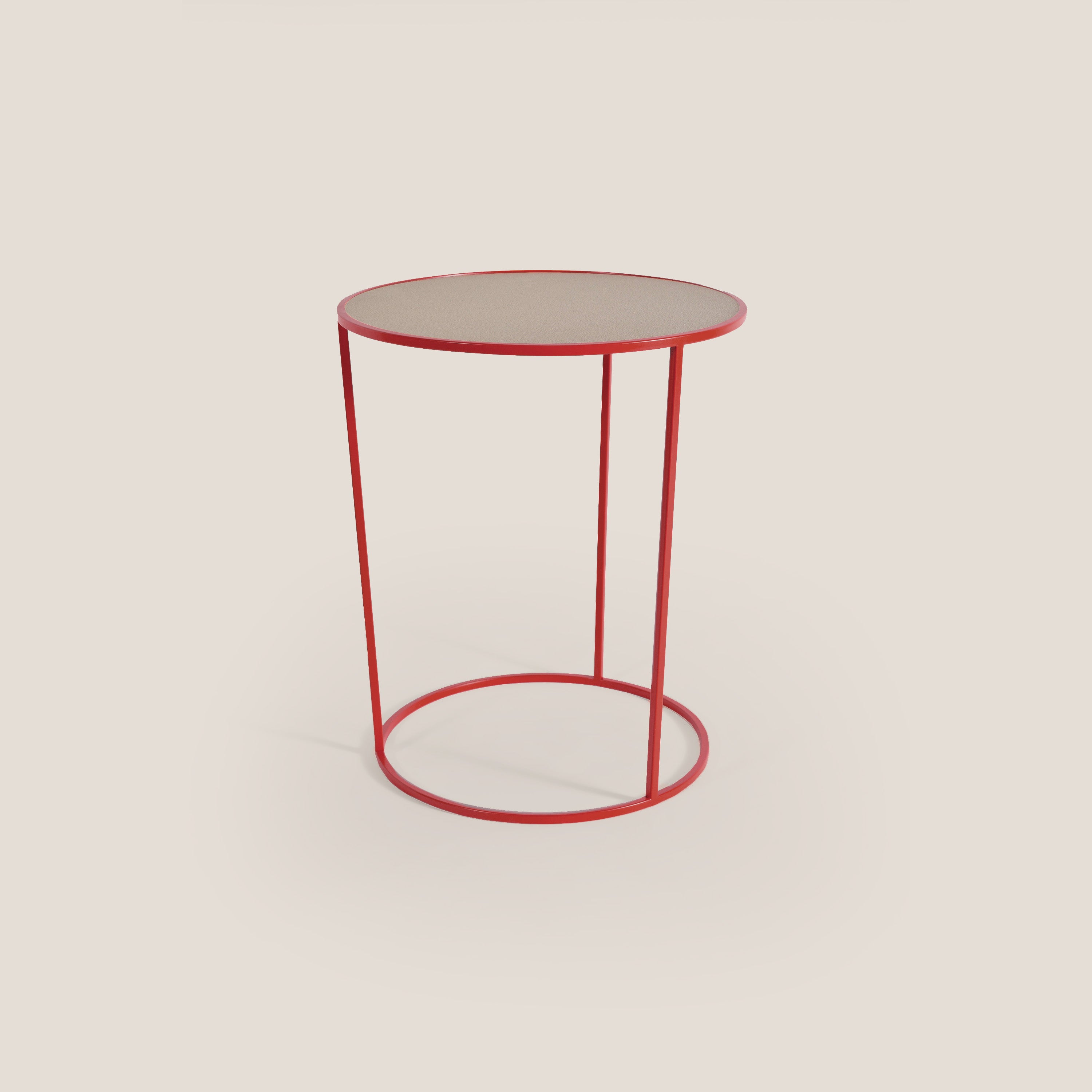 Costance tavolino rotondo da salotto con piano in pelle fiore melaminico - divani.store