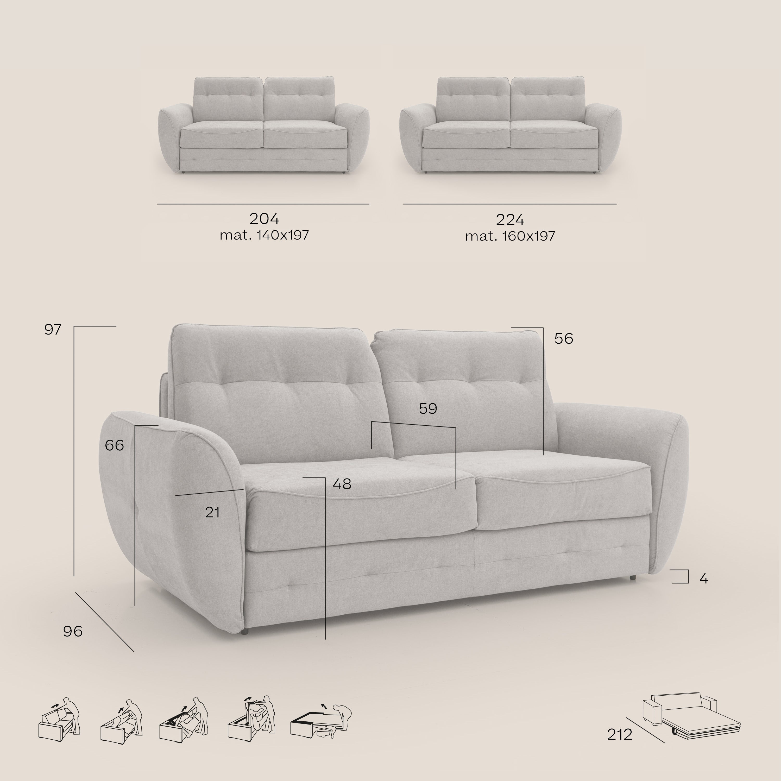Zeus Divano letto scandinavo con schienale alto in tessuto impermeabile T02 rosa - divani.store