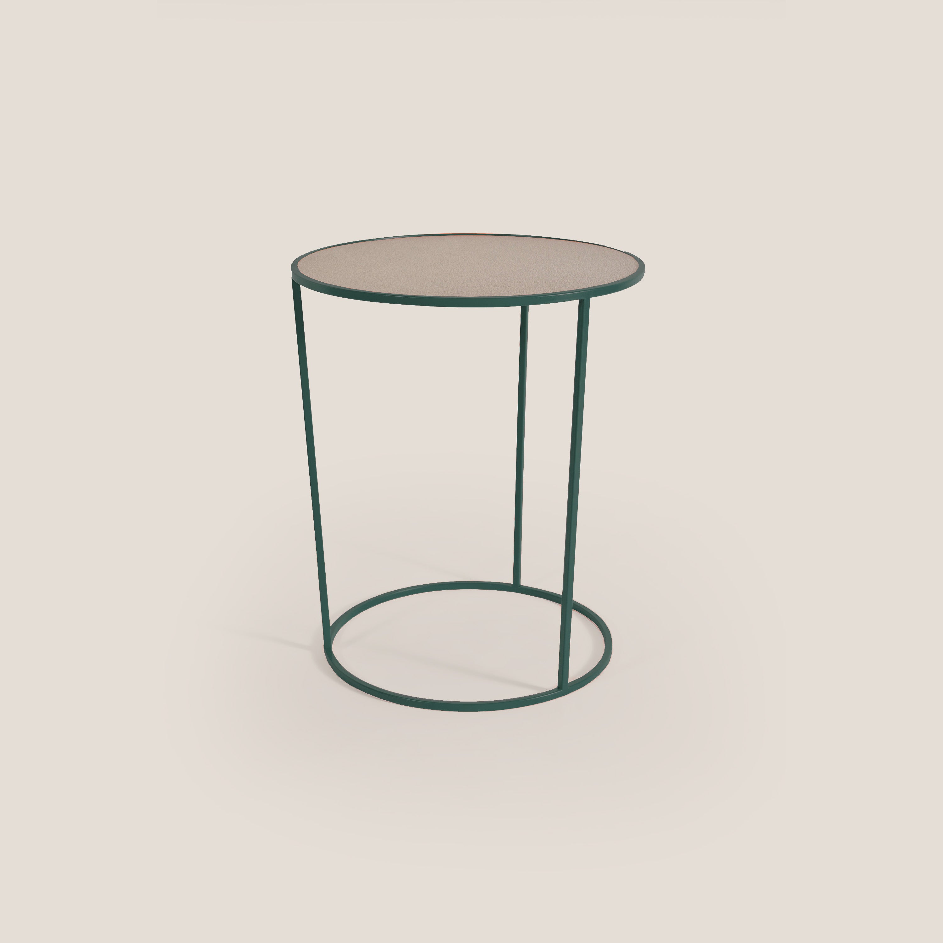 Costance tavolino rotondo da salotto con piano in pelle fiore melaminico - divani.store