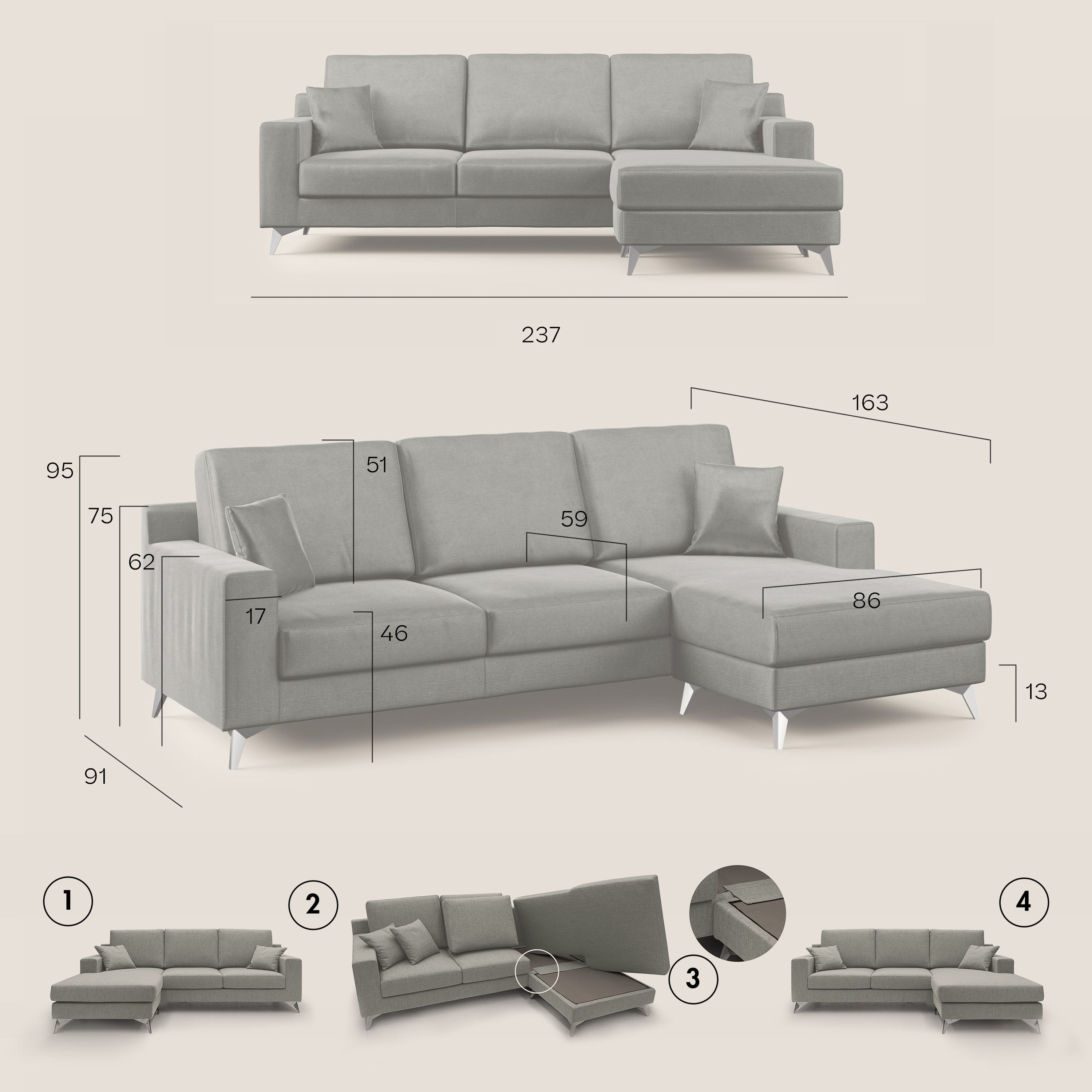 Michael Divano angolare REVERSIBILE in tessuto impermeabile T03 - divani.store