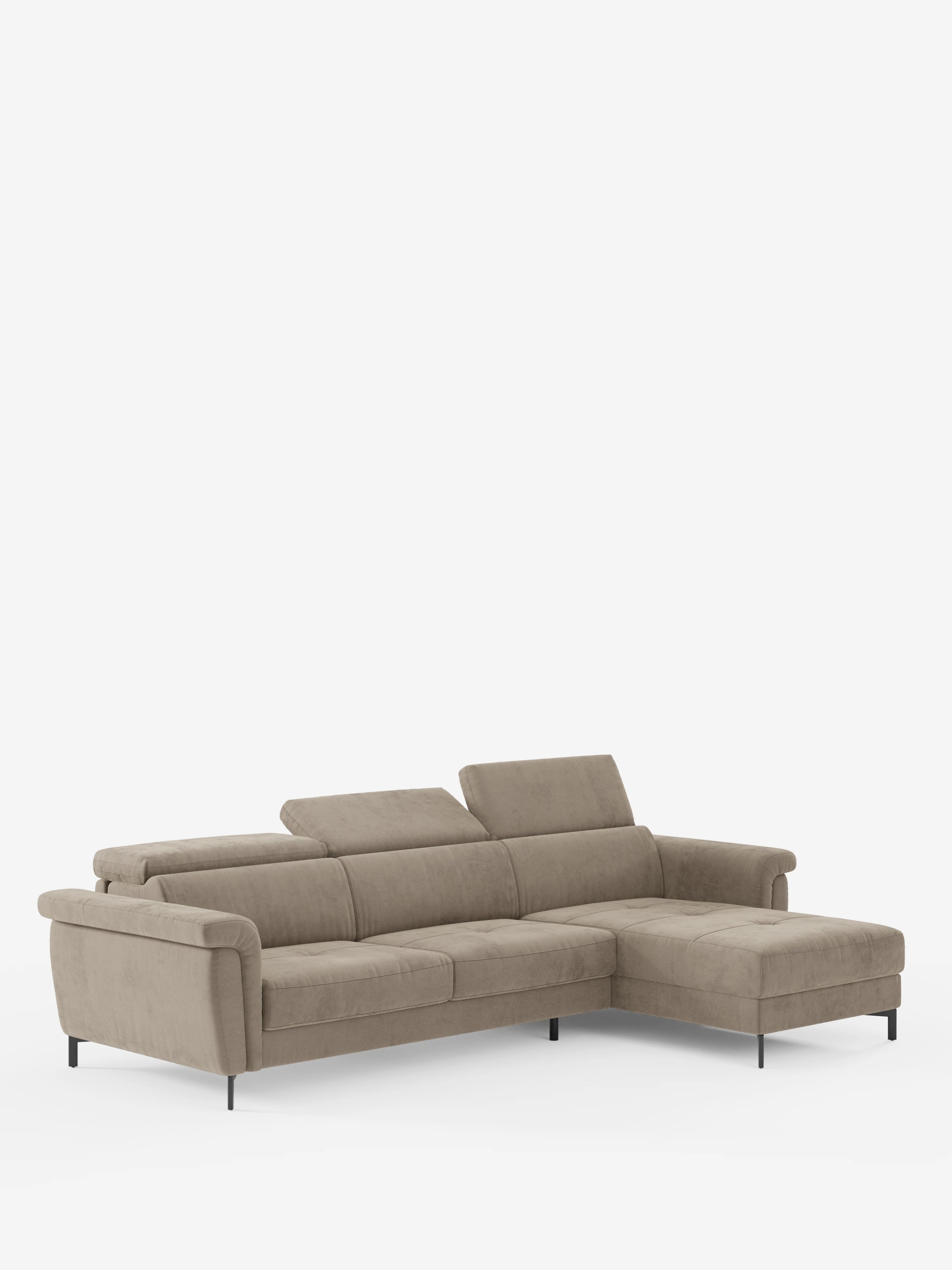 Capri Divano letto angolare con penisola contenitore e poggiatesta reclinabili - elegante tessuto smacchiabile T30
