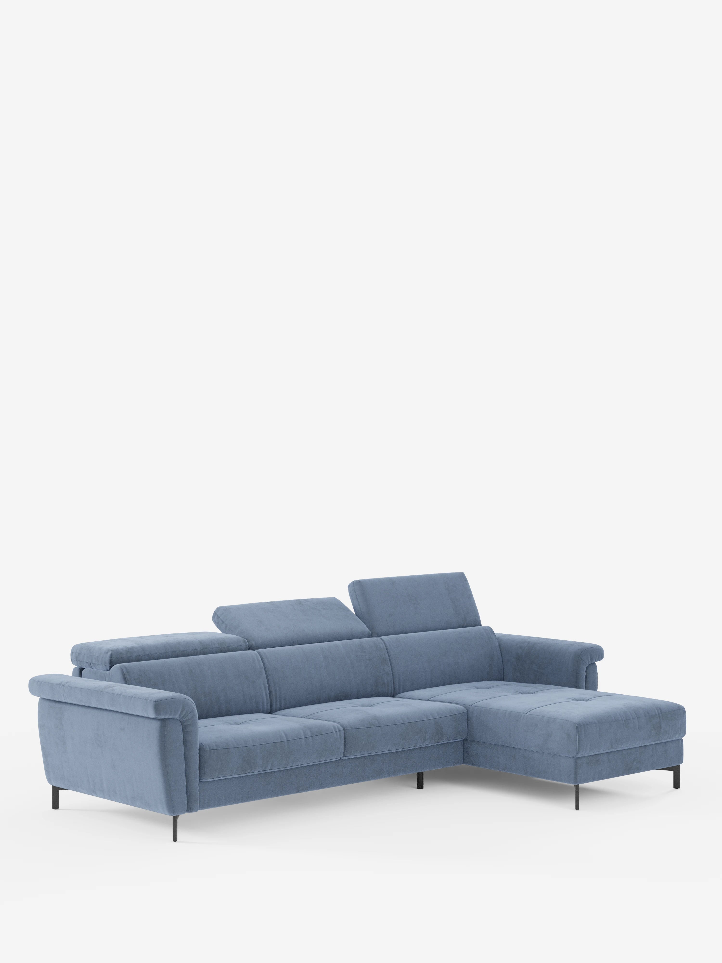 Capri Divano letto angolare con penisola contenitore e poggiatesta reclinabili - elegante tessuto smacchiabile T30