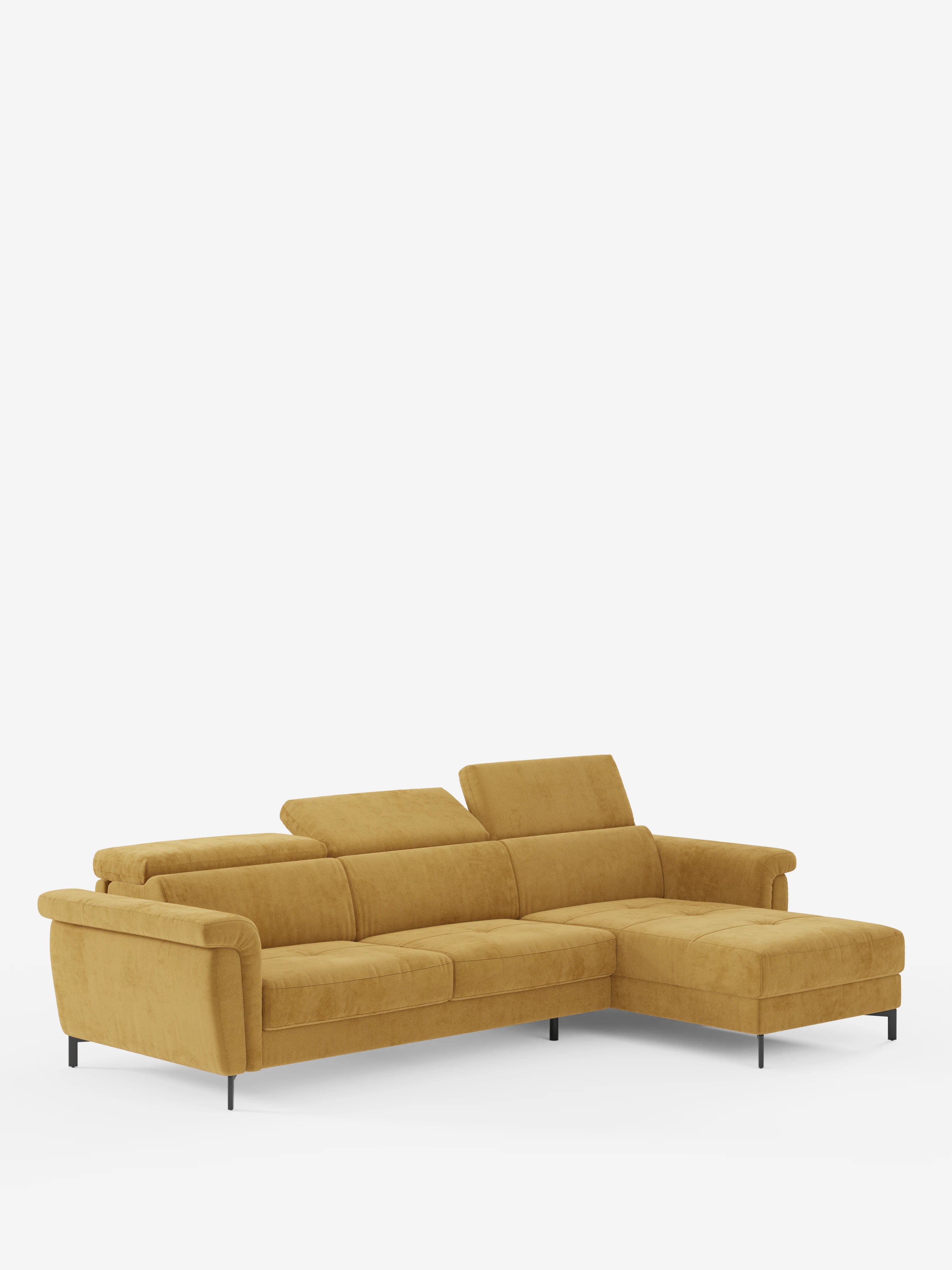 Capri Divano letto angolare con penisola contenitore e poggiatesta reclinabili - elegante tessuto smacchiabile T30