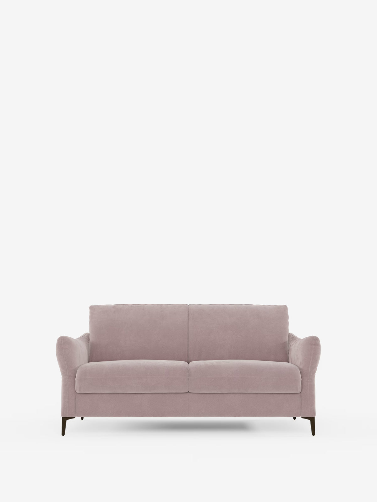 Su uno sfondo bianco, il divano letto a 3 posti Dalia di Divani.Store presenta un rivestimento in vellutino T30 color malva chiaro, facile da pulire, e morbidi cuscini, che rendono questo comodo divano letto perfetto sia per rilassarsi che per ospitare gli amici. Con i suoi braccioli arrotondati, le gambe corte in legno scuro e il design moderno ma classico, offre stile e versatilità.