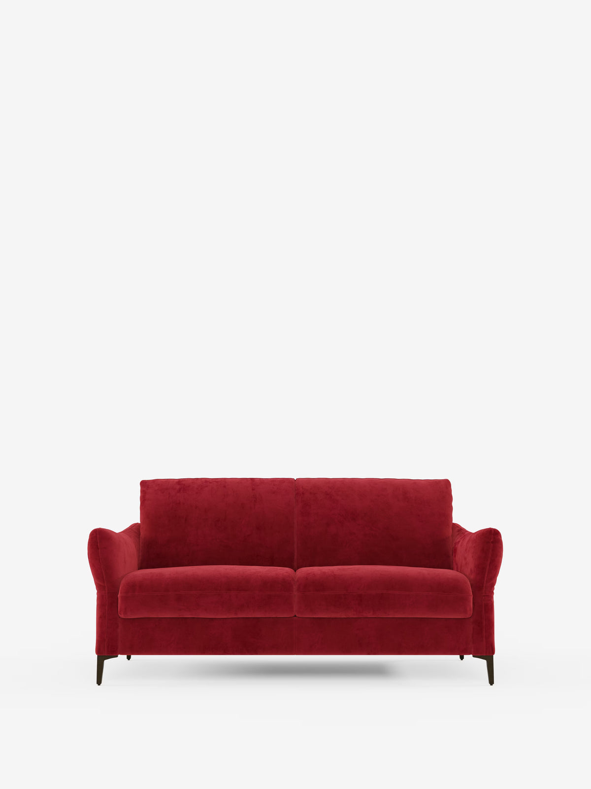 Un lussuoso divano letto Dalia di Divani.Store, disponibile nelle versioni a 2, 3 e 4 posti con materasso H18, rivestito in moderno velluto T30 antimacchia. Il divano presenta braccioli leggermente ricurvi e uno schienale alto, sostenuto da quattro gambe in legno scuro. Posizionato su uno sfondo bianco a tinta unita, l’immagine mette in risalto il colore intenso e la morbida consistenza del divano letto Dalia.