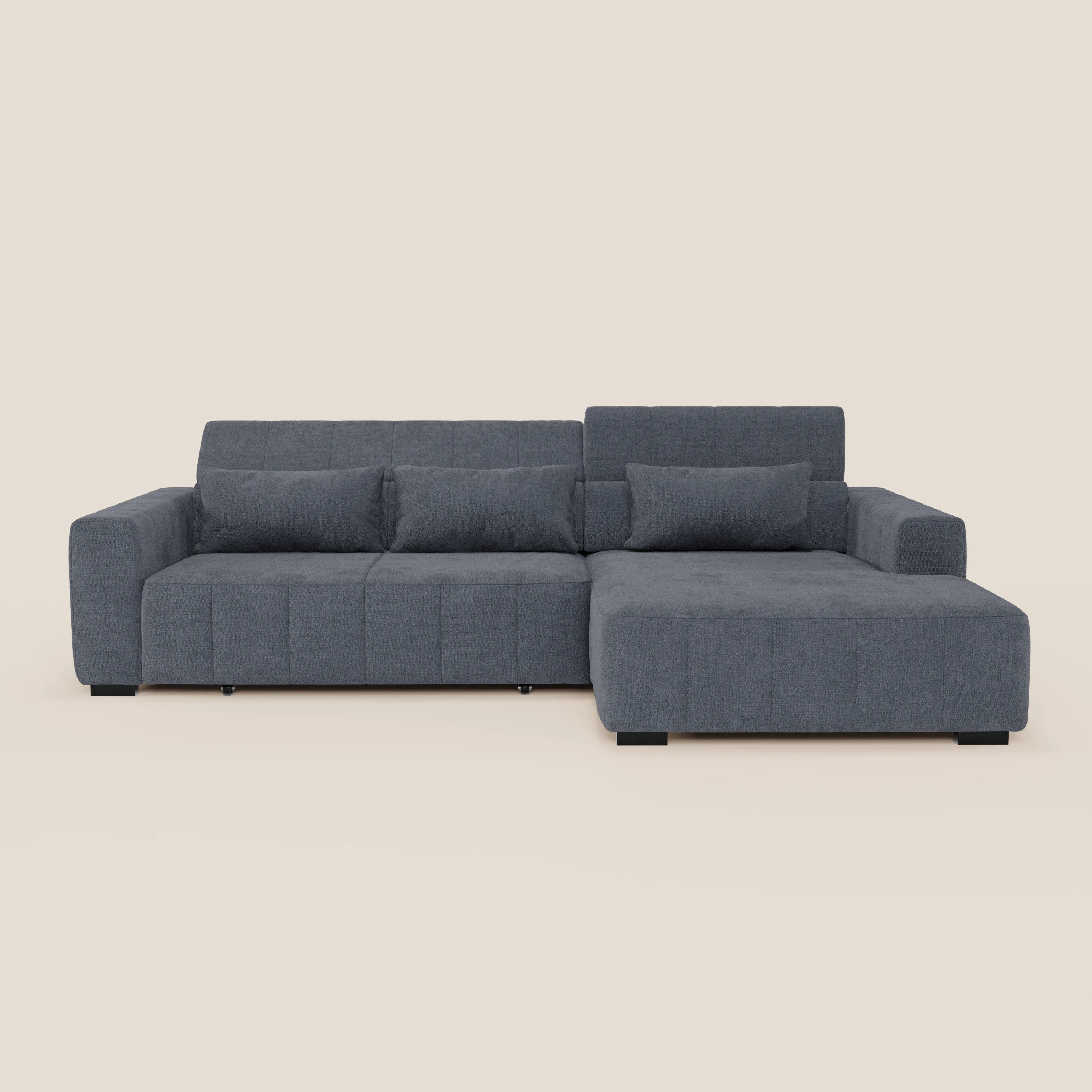 Doric Divano angolare con penisola e sedute allungabili con relax elettrico - poggiatesta reclinabili in tessuto smacchiabile T23 - divani.store