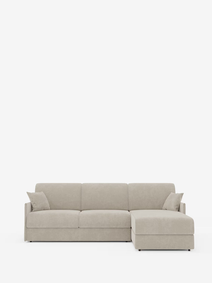 Evans Eckschlafsofa mit Ottomane und Bettkasten – kompaktes Design aus fleckenabweisendem Stoff T23