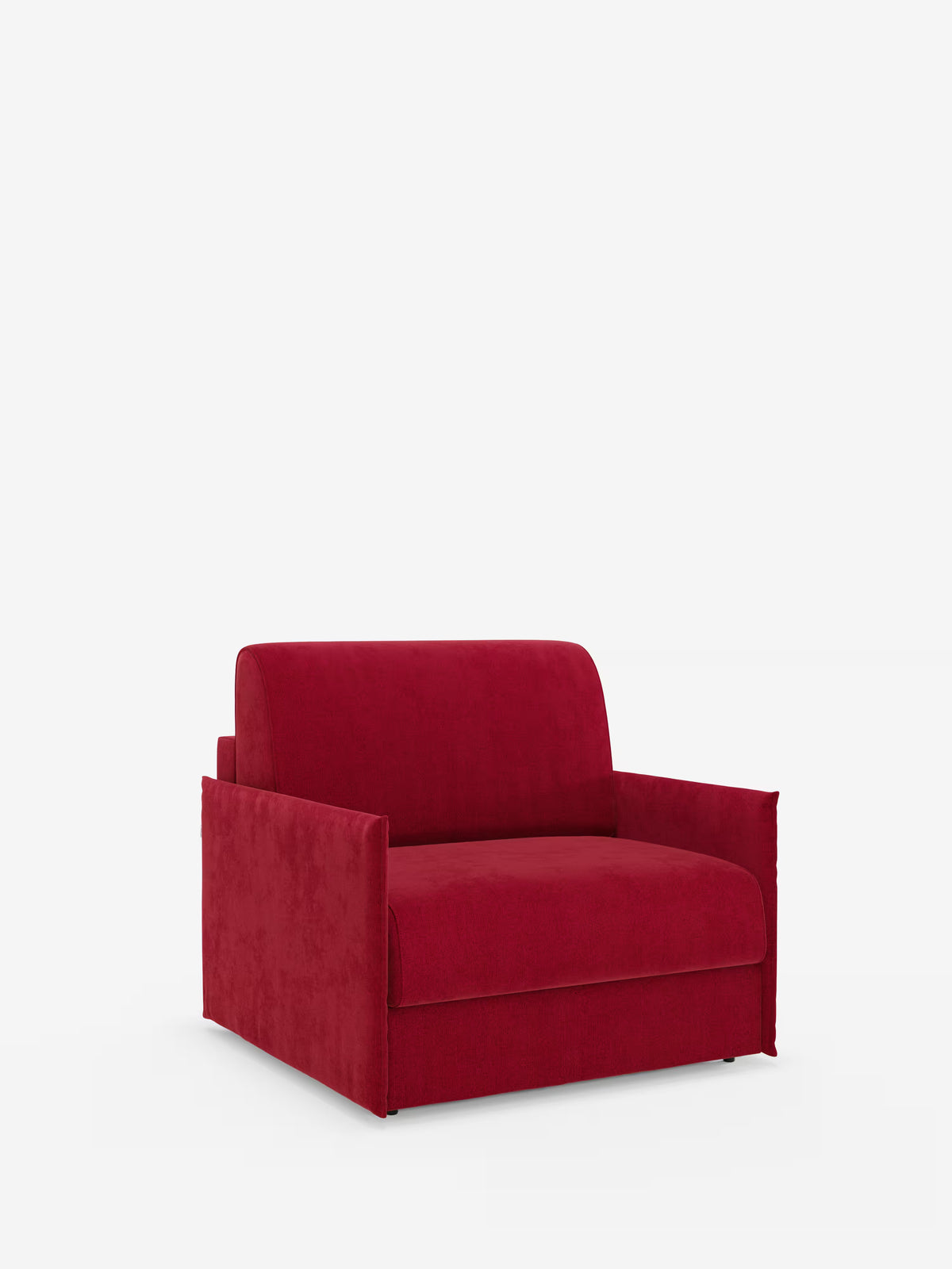 Una poltrona letto Evans compatta, di colore rosso intenso, firmata Divani.Store, rivestita in tessuto T23 sfoderabile e antimacchia, spicca su uno sfondo bianco a tinta unita. Progettata come poltrona letto compatta con una seduta spaziosa, ampi braccioli e uno schienale separato, questo elegante complemento d’arredo offre un look contemporaneo dalle linee squadrate, rappresentando al contempo una soluzione salvaspazio ideale per qualsiasi ambiente.