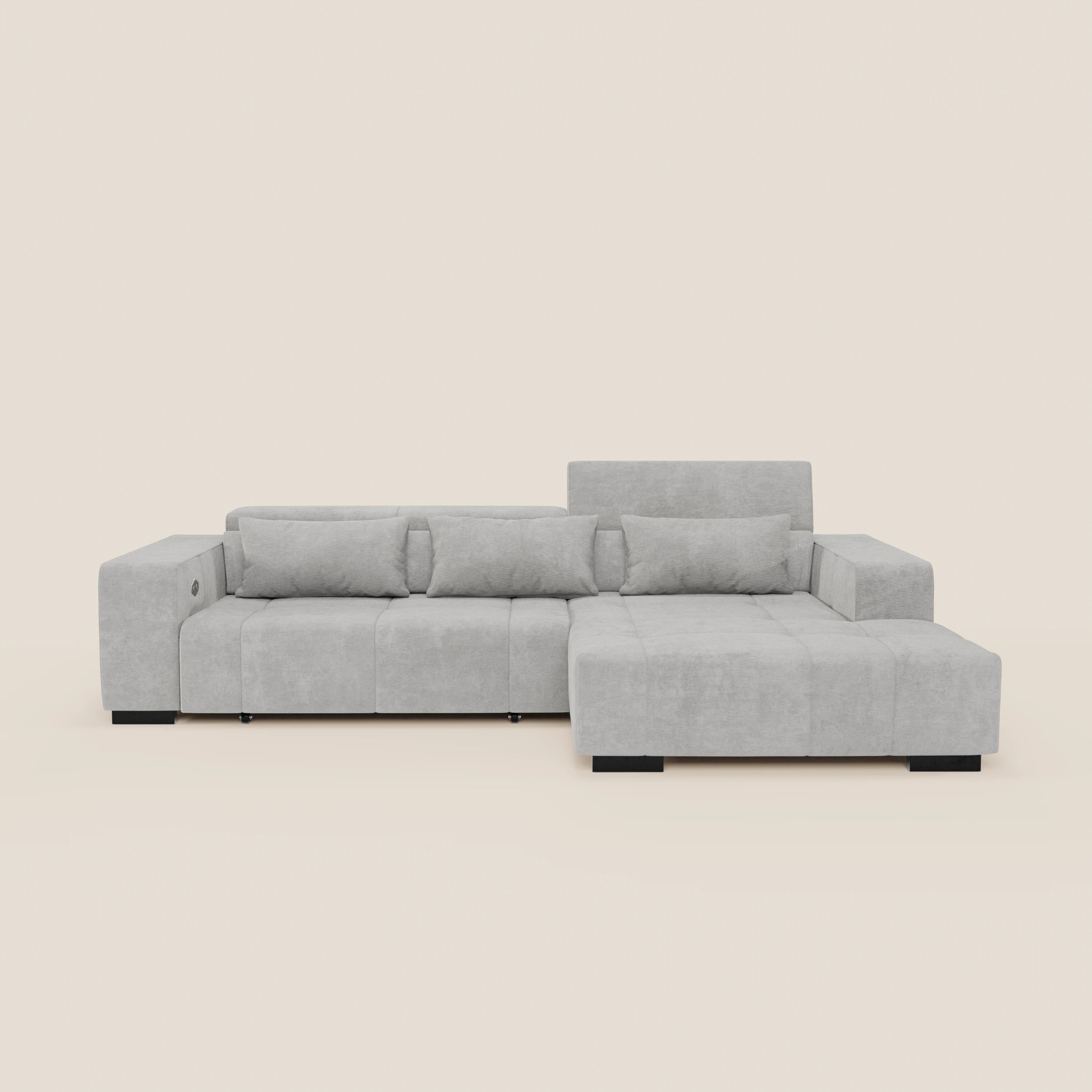 Monarch Divano angolare con penisola e Relax Elettrico per allungamento sedute - Poggiatesta Reclinabili in tessuto morbido smacchiabile T31 - divani.store