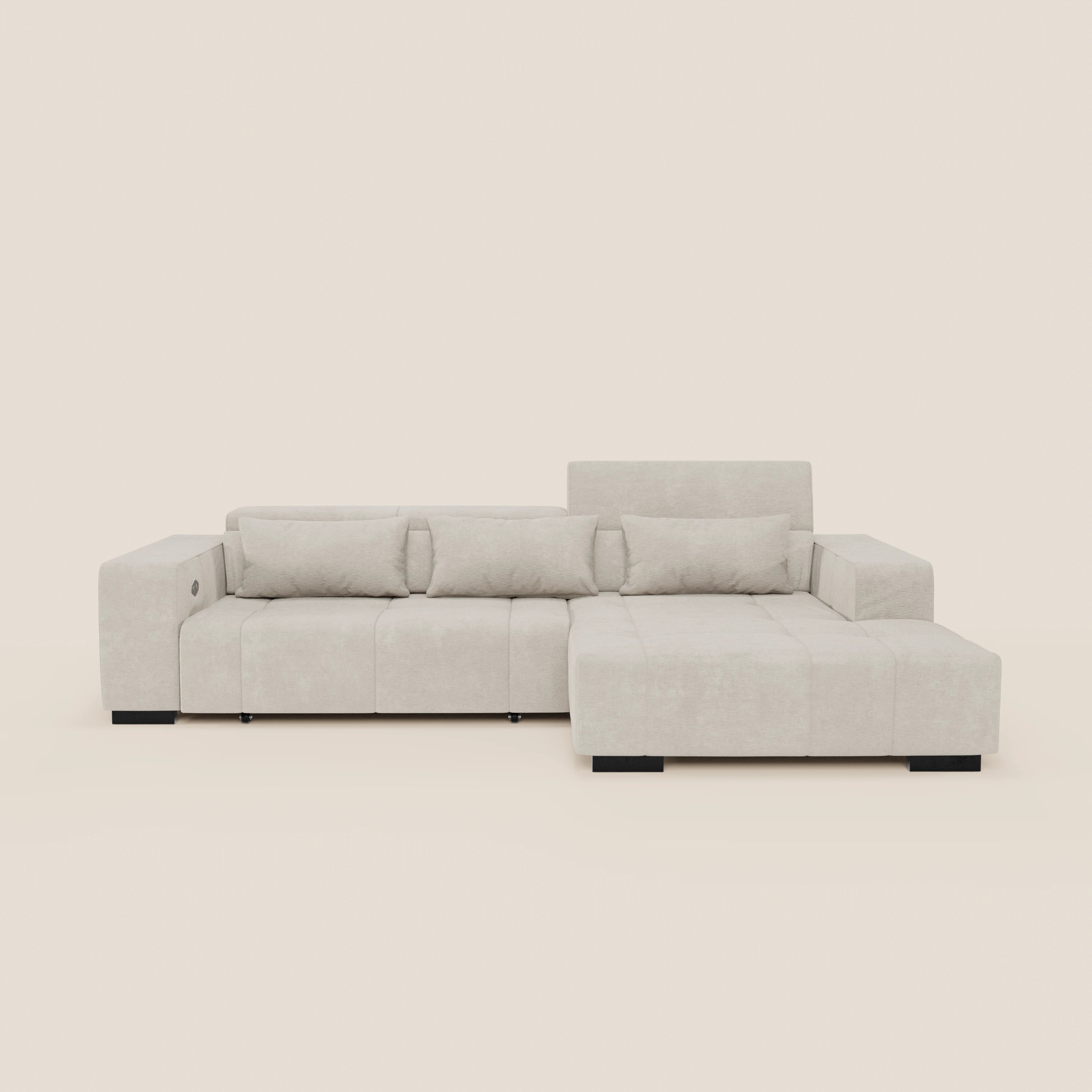 Monarch Divano angolare con penisola e Relax Elettrico per allungamento sedute - Poggiatesta Reclinabili in tessuto morbido smacchiabile T31 - divani.store
