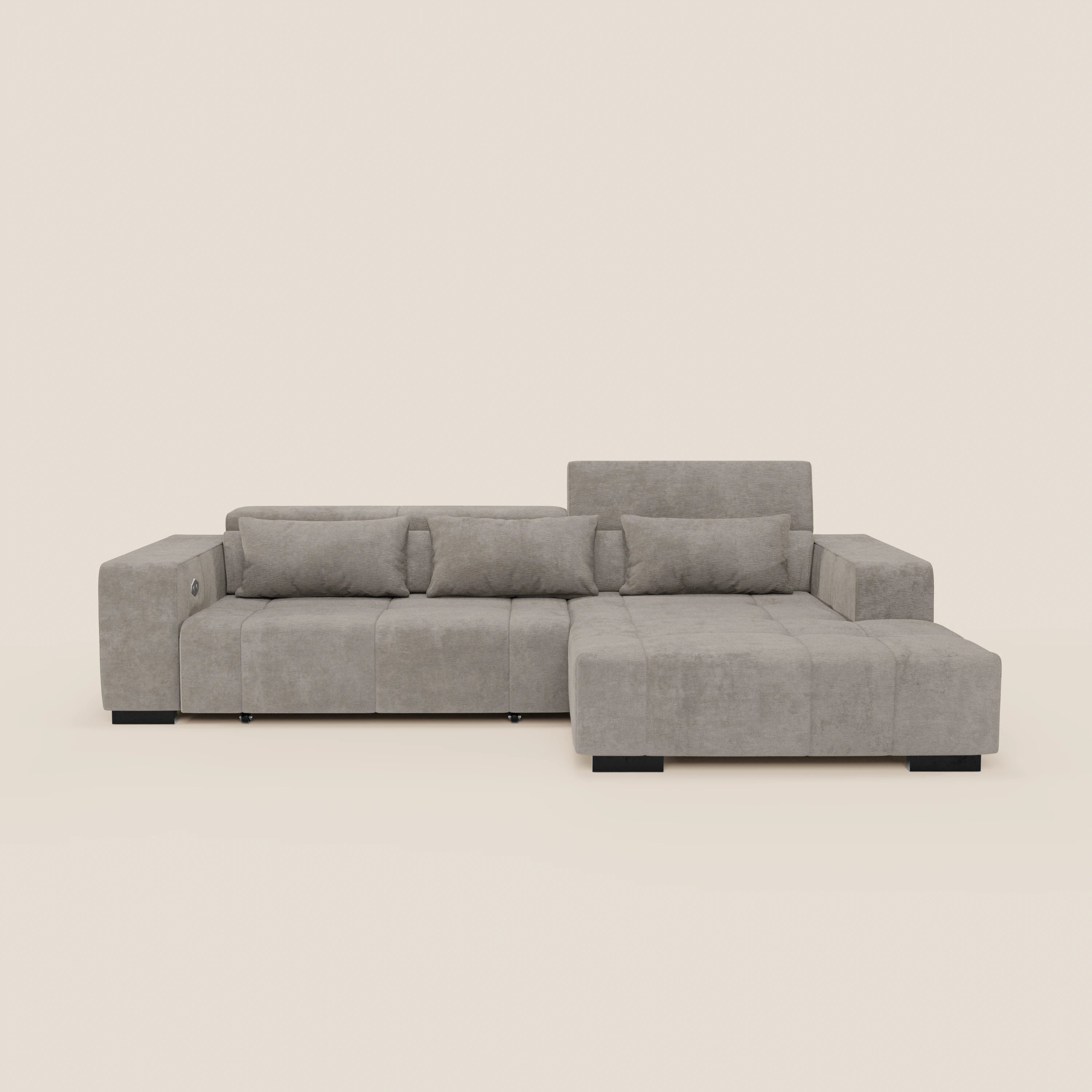 Monarch Divano angolare con penisola e Relax Elettrico per allungamento sedute - Poggiatesta Reclinabili in tessuto morbido smacchiabile T31 - divani.store
