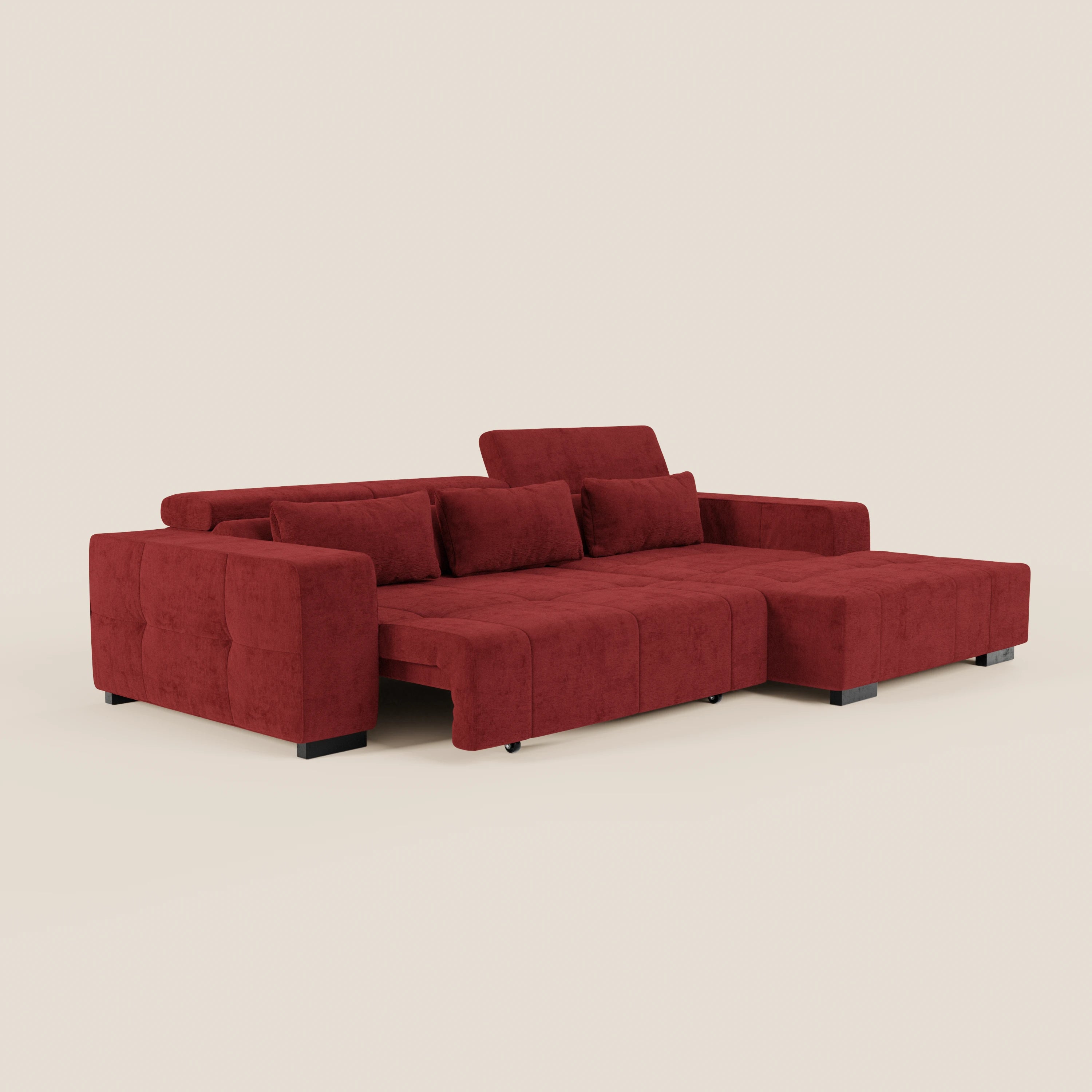Monarch Divano angolare con penisola e Relax Elettrico per allungamento sedute - Poggiatesta Reclinabili in tessuto morbido smacchiabile T31 - divani.store