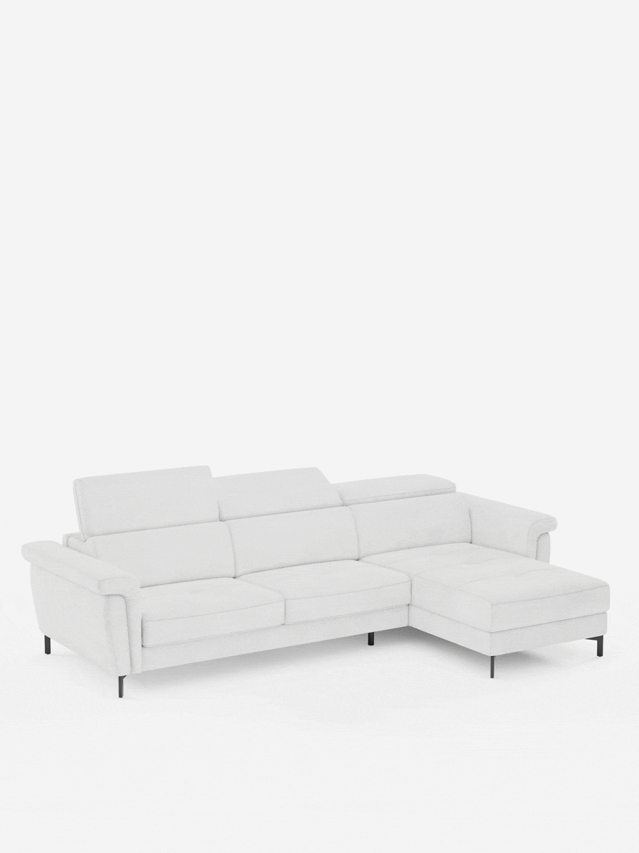 Capri Divano letto angolare con penisola contenitore e poggiatesta reclinabili - elegante tessuto smacchiabile T30